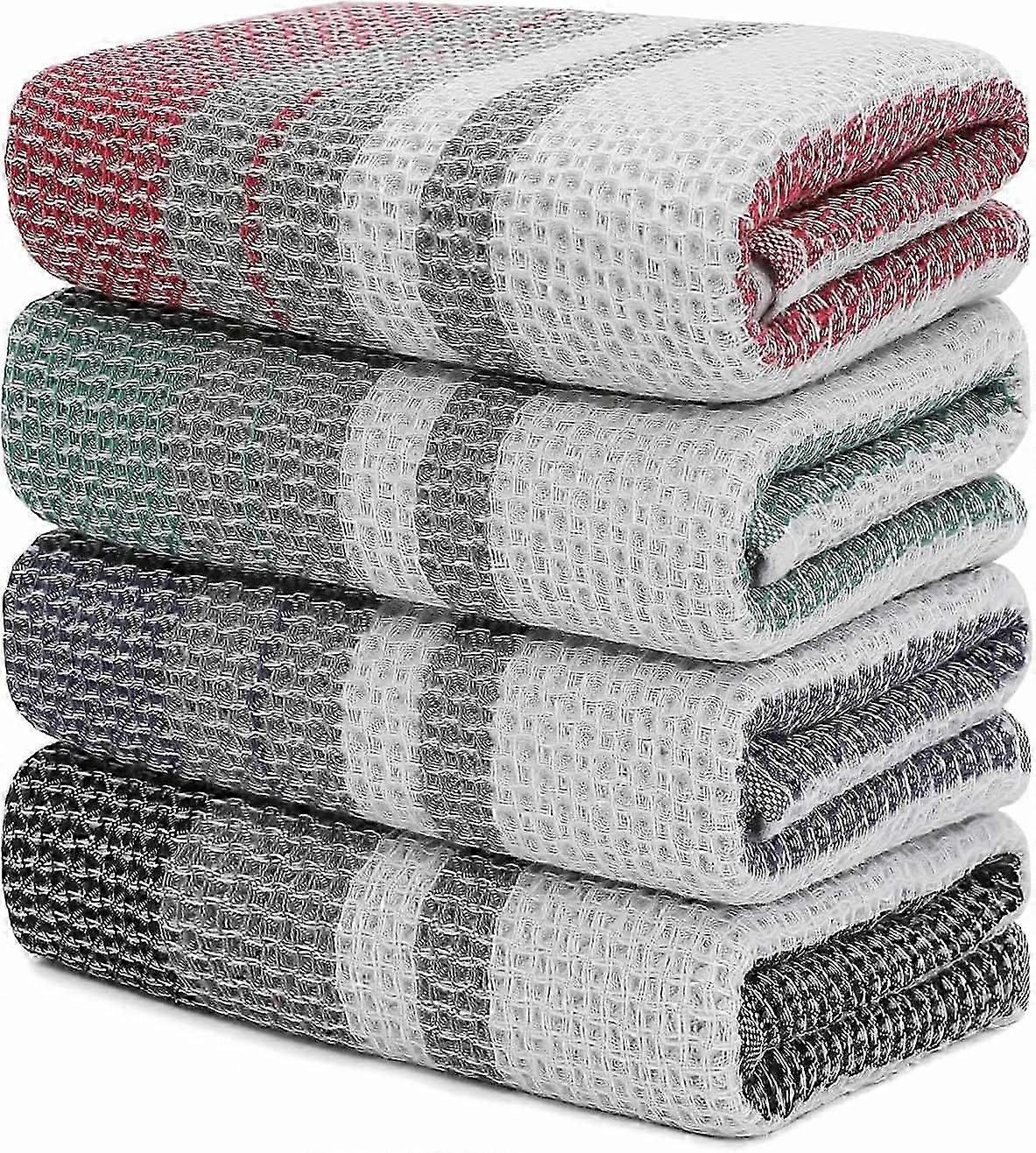 Cotton Waffle Hand Towels, Highly Absorbent Kitchen Rags with Hanging Loop, 13' x 28', 4 P