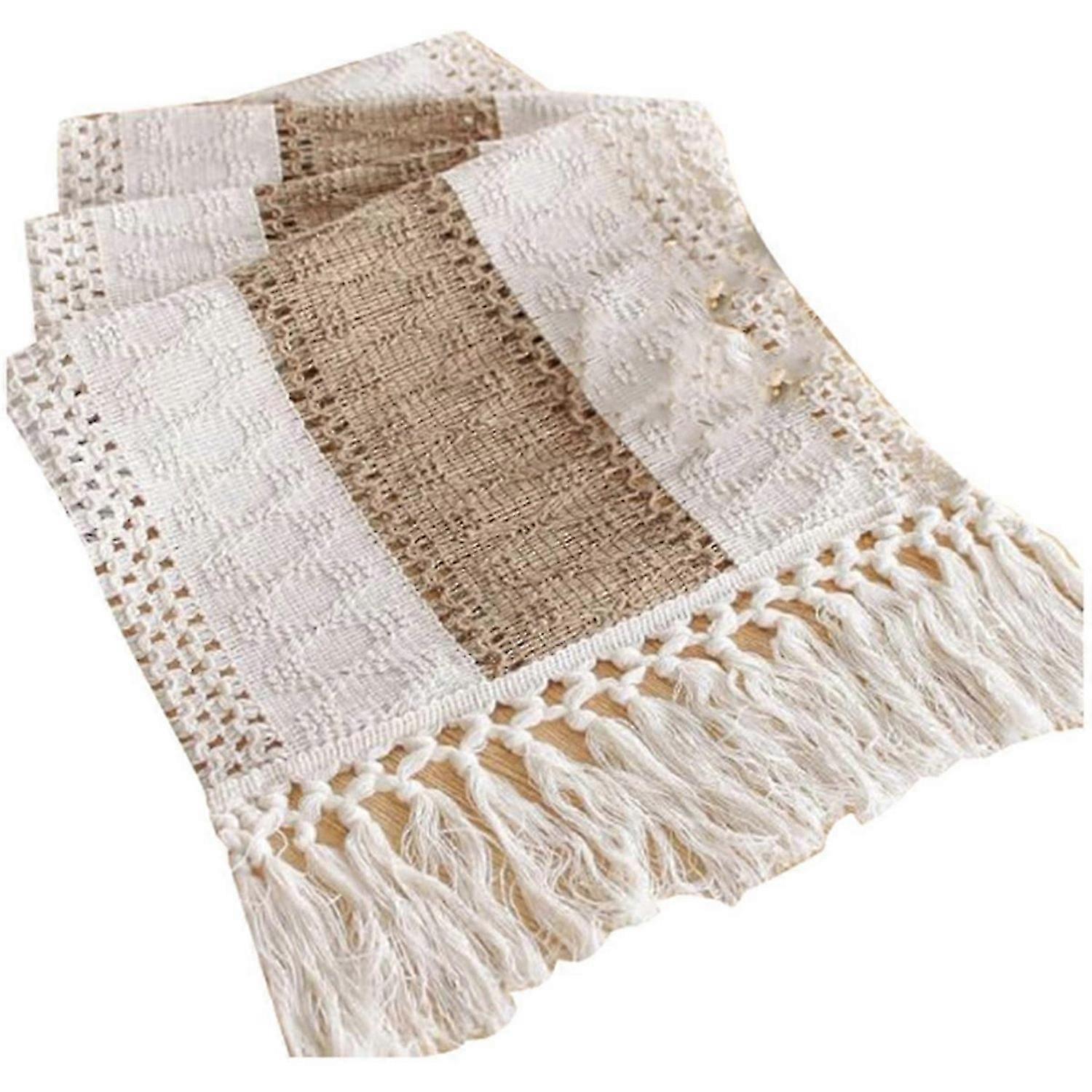 Table cloth, cotton and linen splicing with knotted tassels