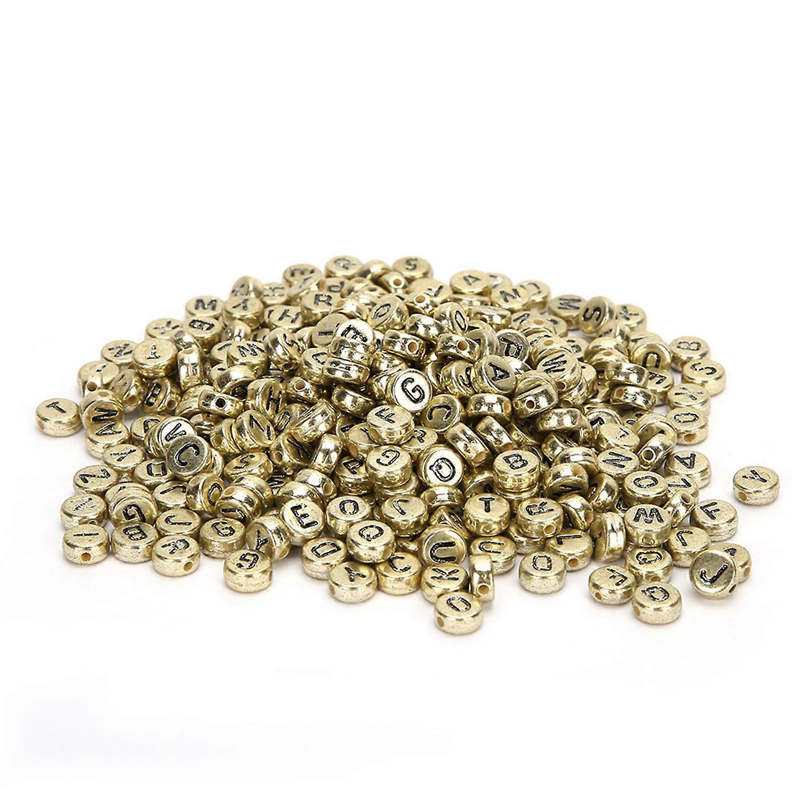 500PCs Acrylic Beads Round DIY Material Handmade Beaded Accessories English Alphabet for ClothingGolden