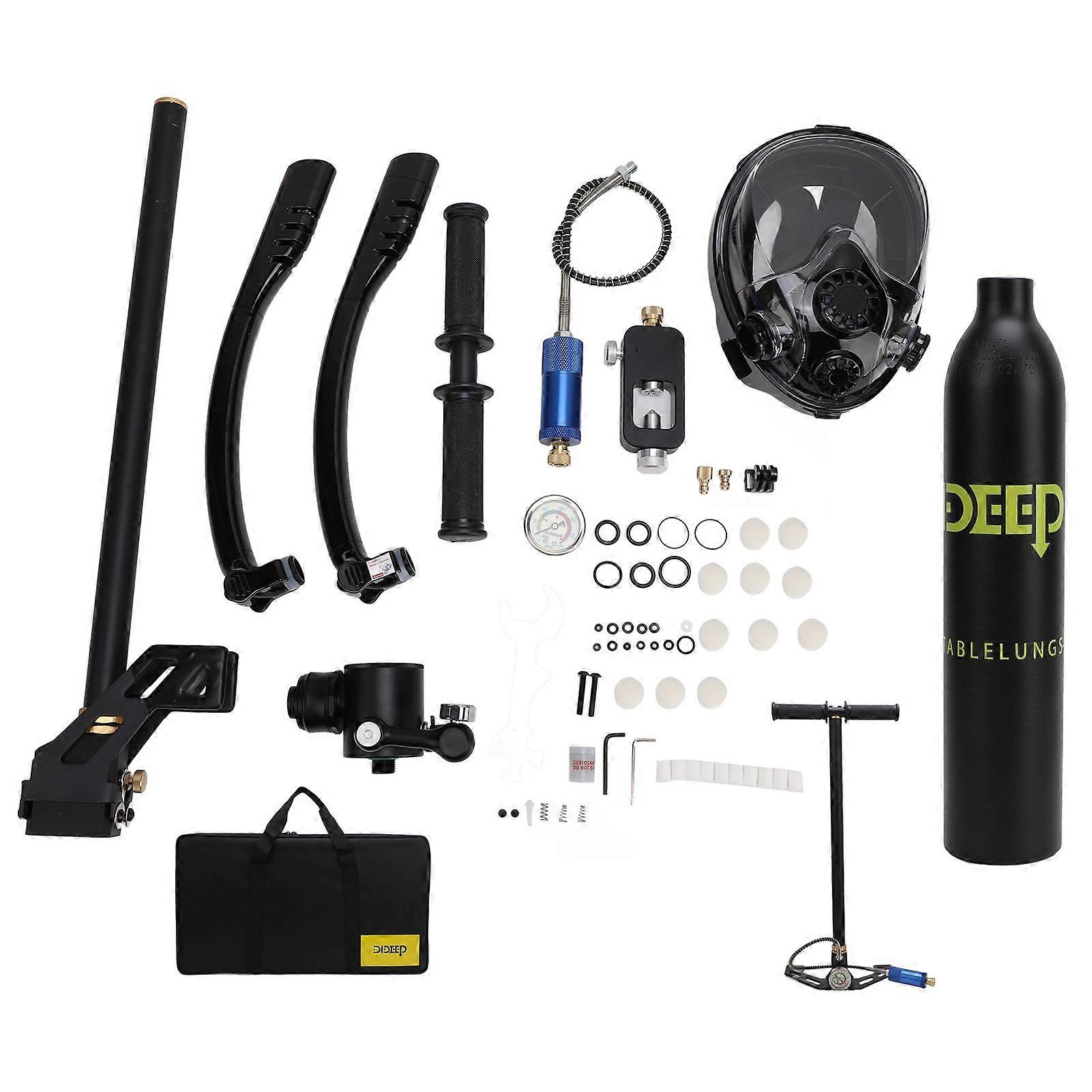 Diving Breathing System Portable 0.5L Dive Tank with Full Face Cover for Scuba Diving Snorkeling Black