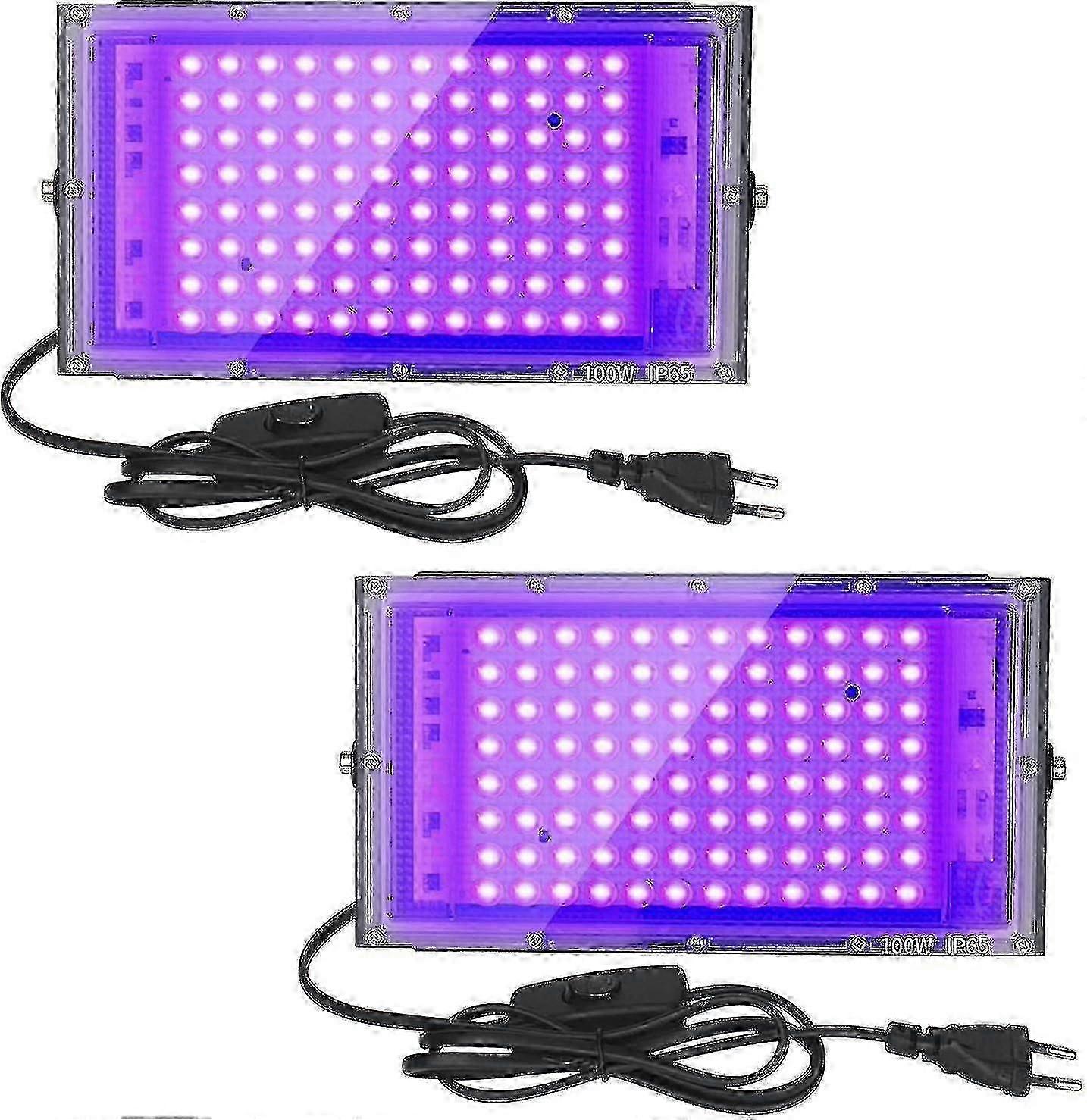 2pcs Projecteur Uv Led 100w Lumire Noire Ip65 Impermable, Lampe Led Ultra-violet, Eclairage Effe