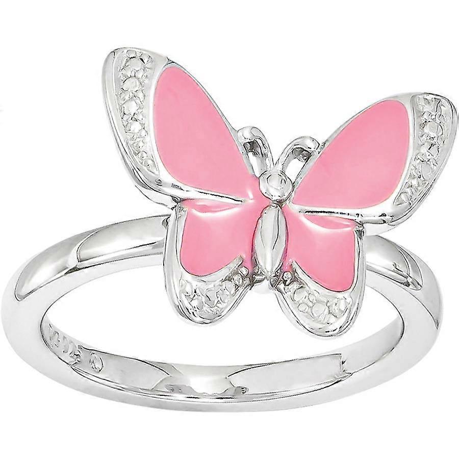 Sterling Silver Pink Enamel Butterfly Ring