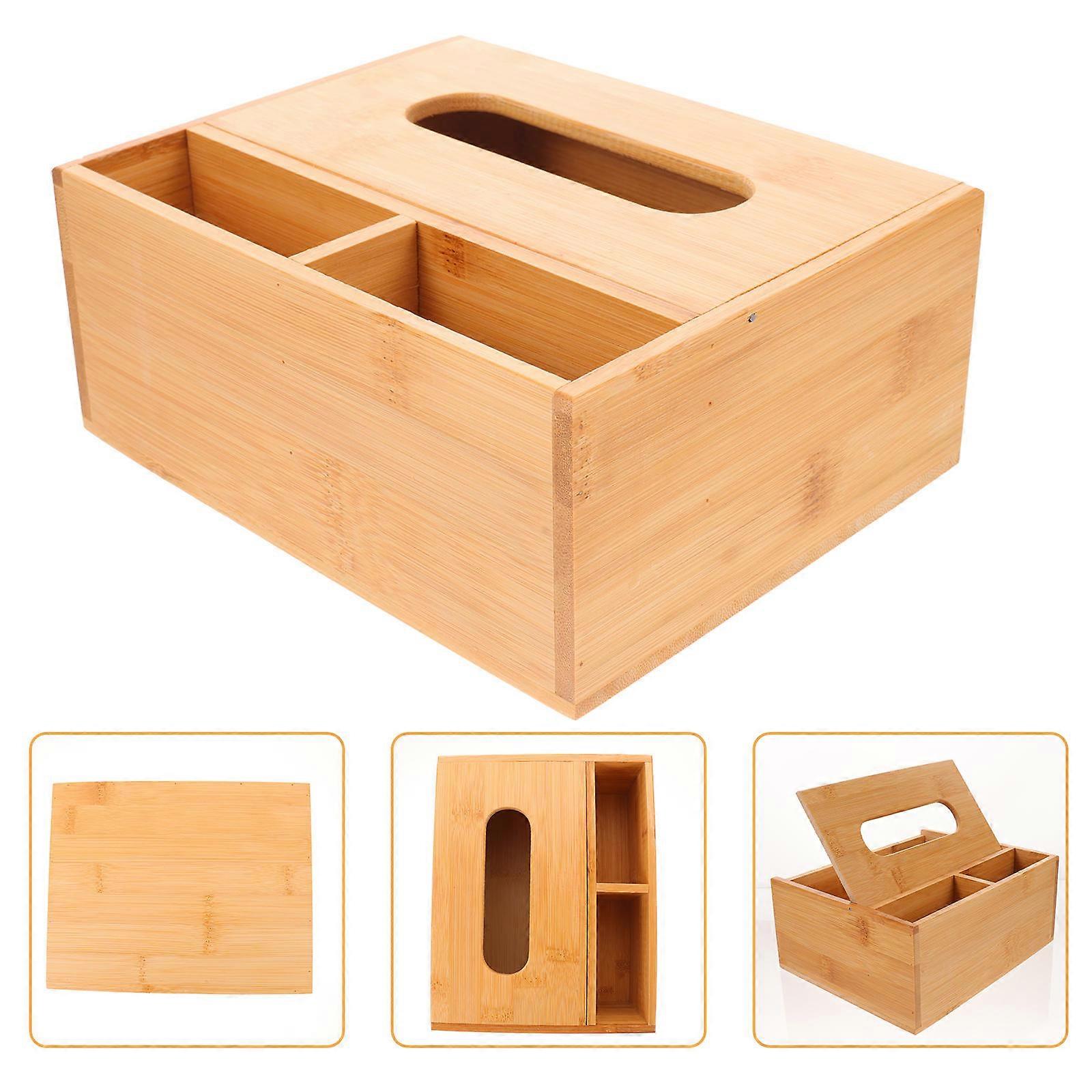 Wooden Tissue Box Multi-Use Storage Box with Desktop Organizer Holder