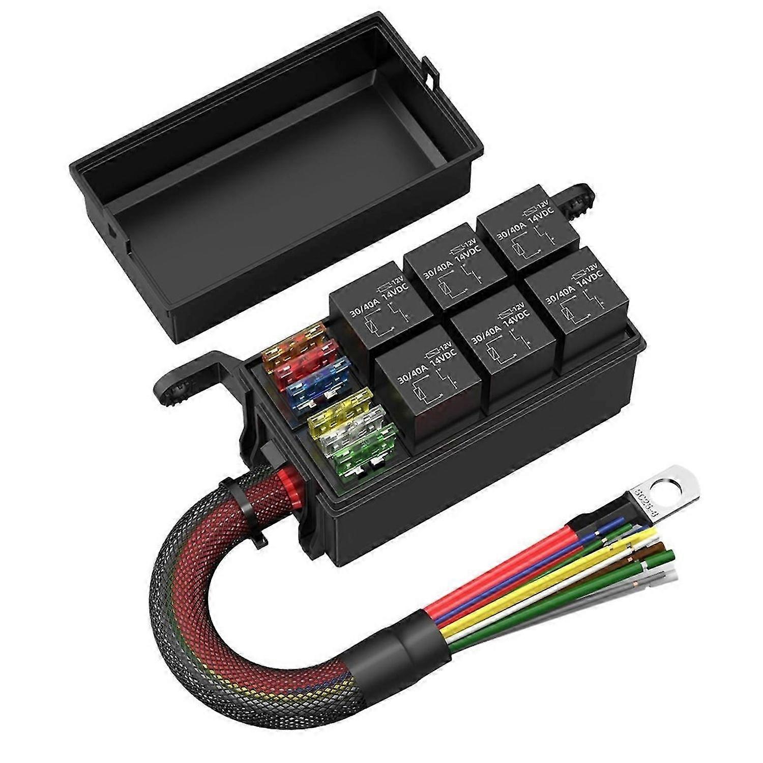 6-Way Automobile Modified Fuse Relay Box Automobile Modified Fuse Relay Panel, Suitable for Automobi