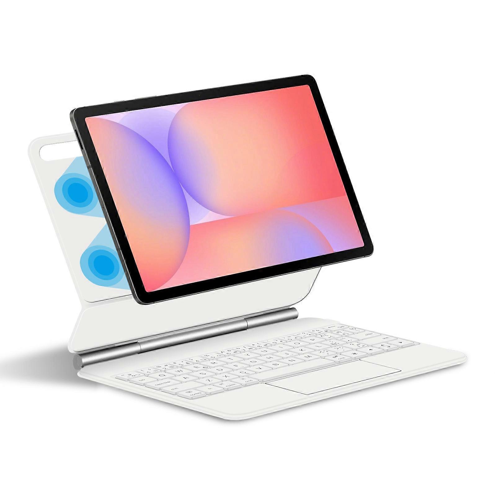 TKdaddy For Samsung Galaxy Tab S10 Lite Magnetic Floating Bluetooth-Compatible Keyboard (Spanish) + Leather Tablet Case White