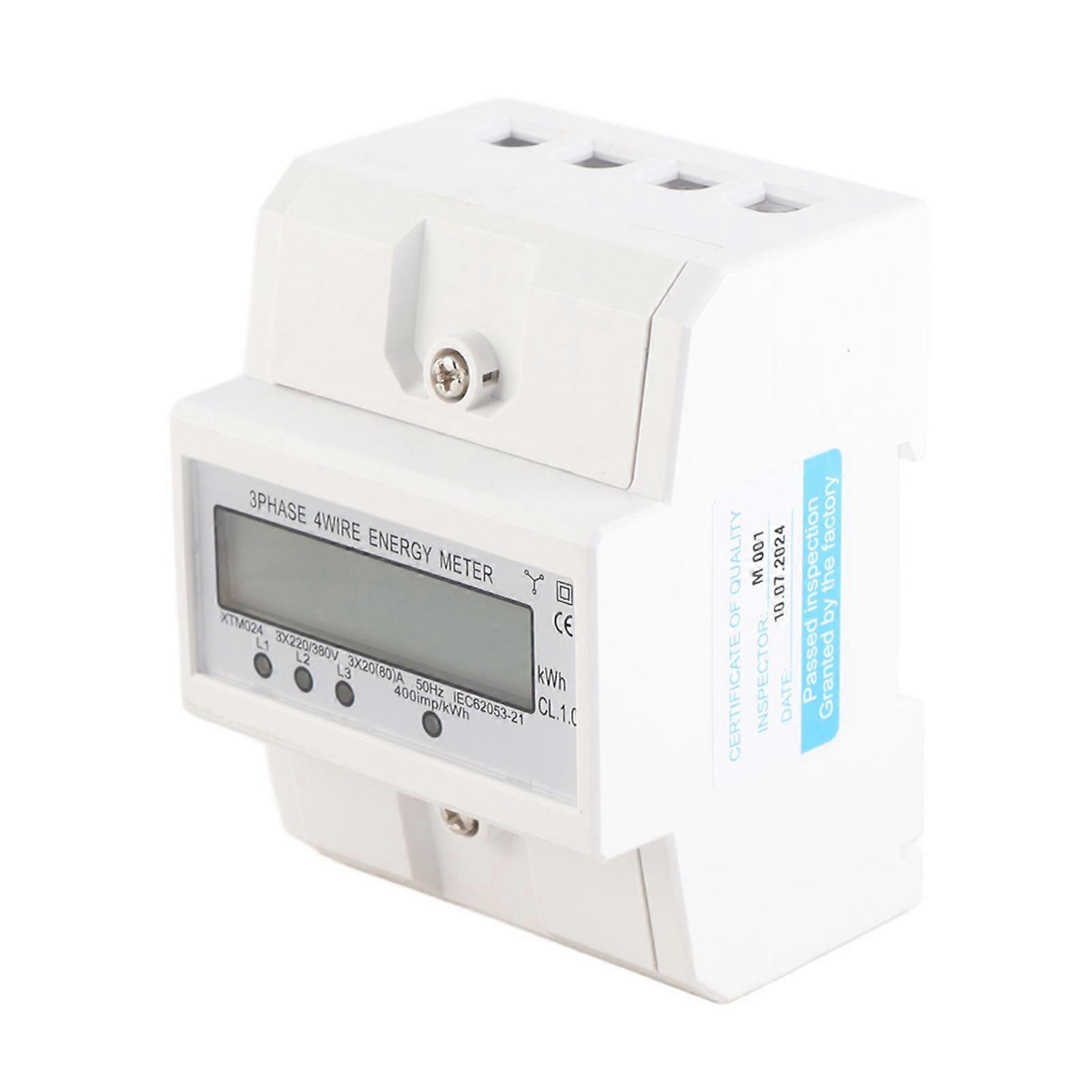 Digital LCD 3 X 20(80A) Three Phase Four Wire Din Rail KWh Electronic Energy Meter