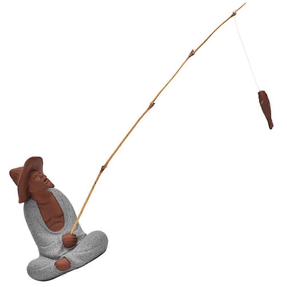 Decorative Fisherman Figurine Ceramic Statue for Micro Landscape 2Sets