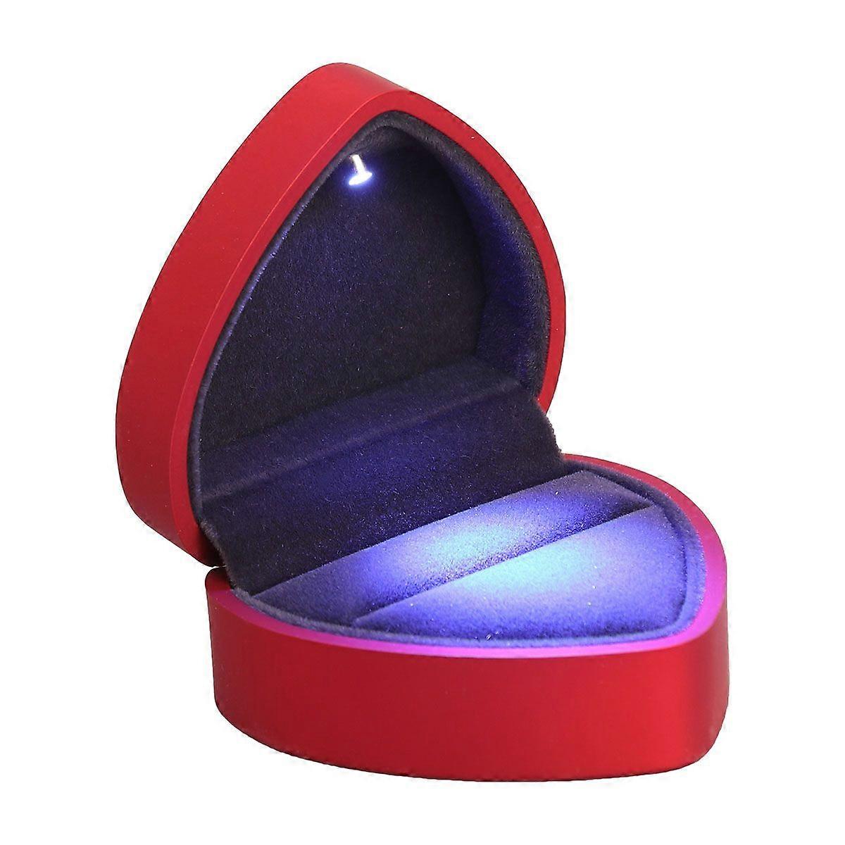 LED Lighted Heart Shape Storage Proposal Ring Box for Wedding Anniversay Valentines Day (Red)
