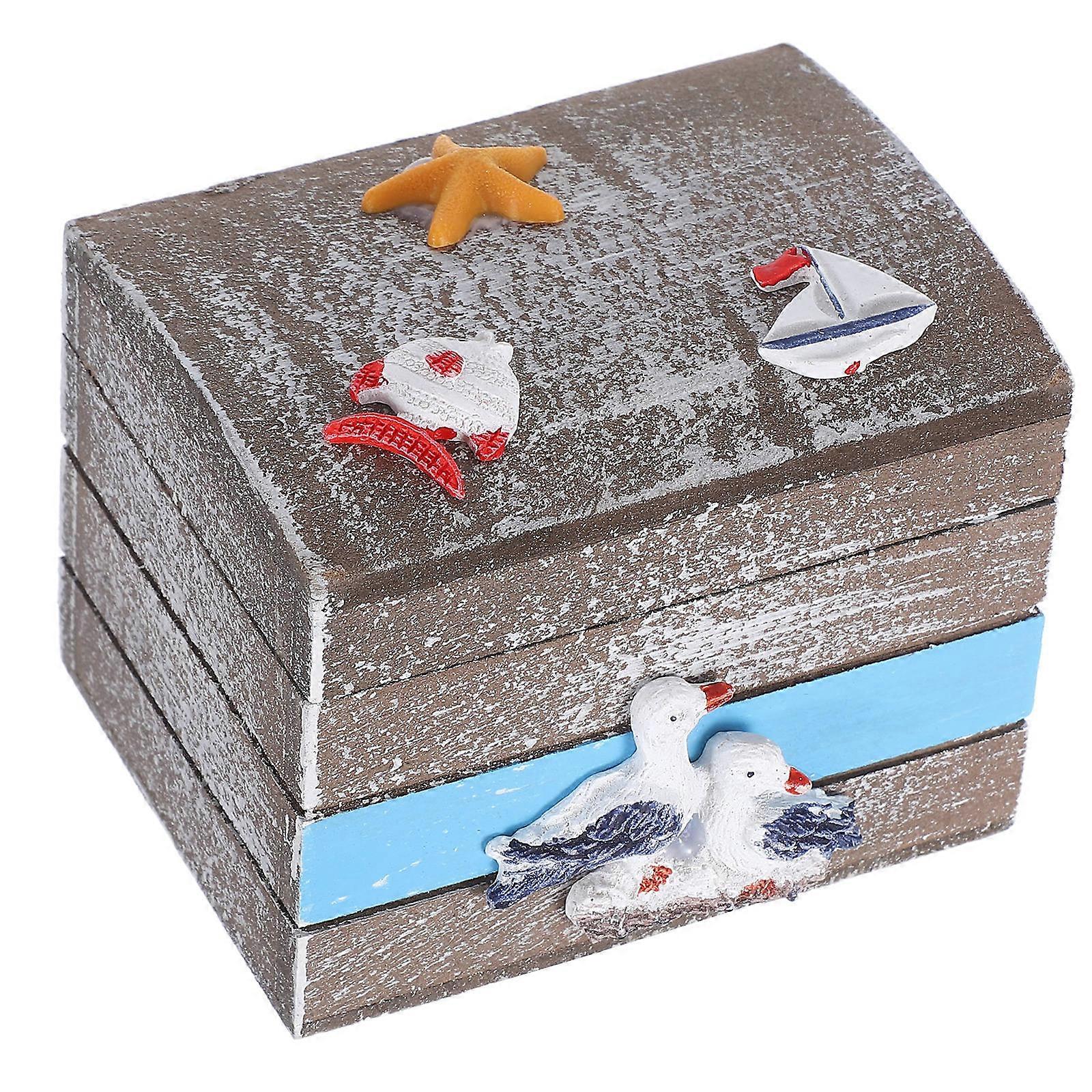 Nautical Ocean Style Wooden Box for Storage 5Pcs Handcrafted Chest