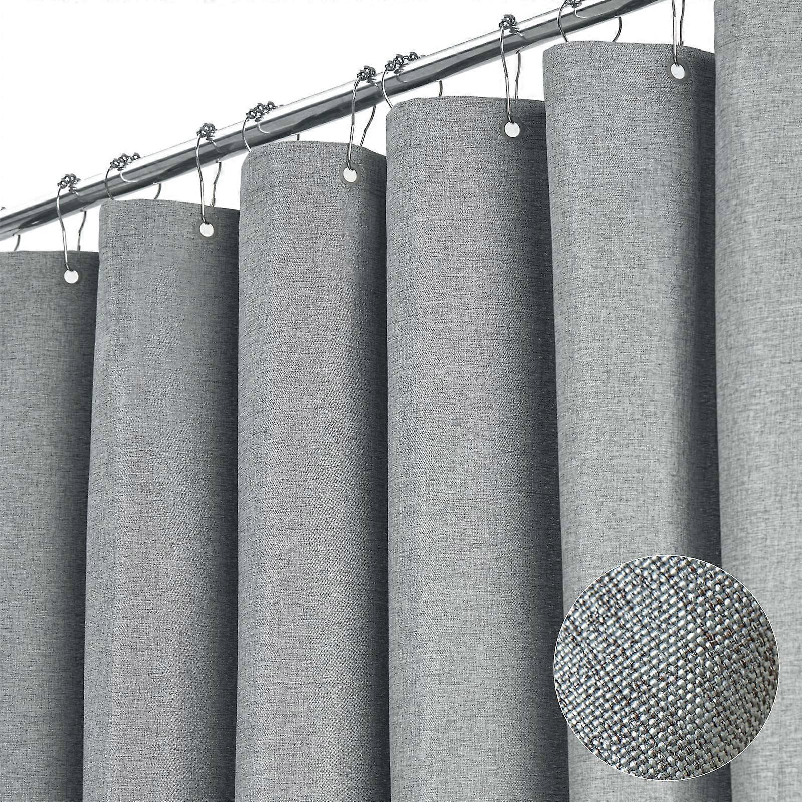 Grey Shower Curtain 182x182cm Linen Textured Waterproof Washable Mould Proof Fabric with 12 Hooks, 71.7"x71.7"