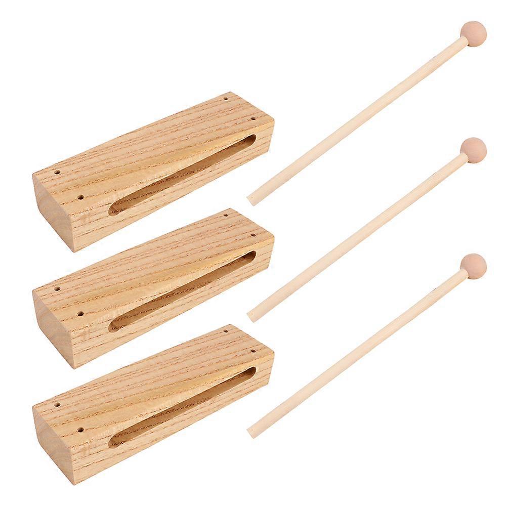 Wooden Percussion Rhythm Block Motor Skills Development Educational Tool For Preschool 3 Sets