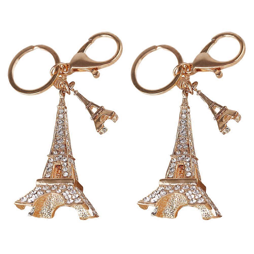Rhinestone Eiffel Tower Shaped Keychain Key Ring for Outdoor Activities Golden Color Tower Shape 2Pcs