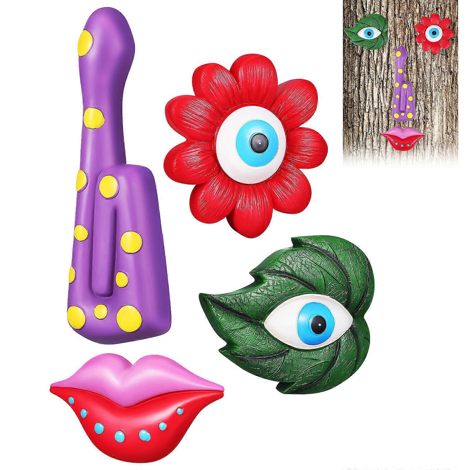 Colorful Tree Face Ornament Outdoor Space Decoration For Backyard With Quick Setup Resin Material 2 Sets