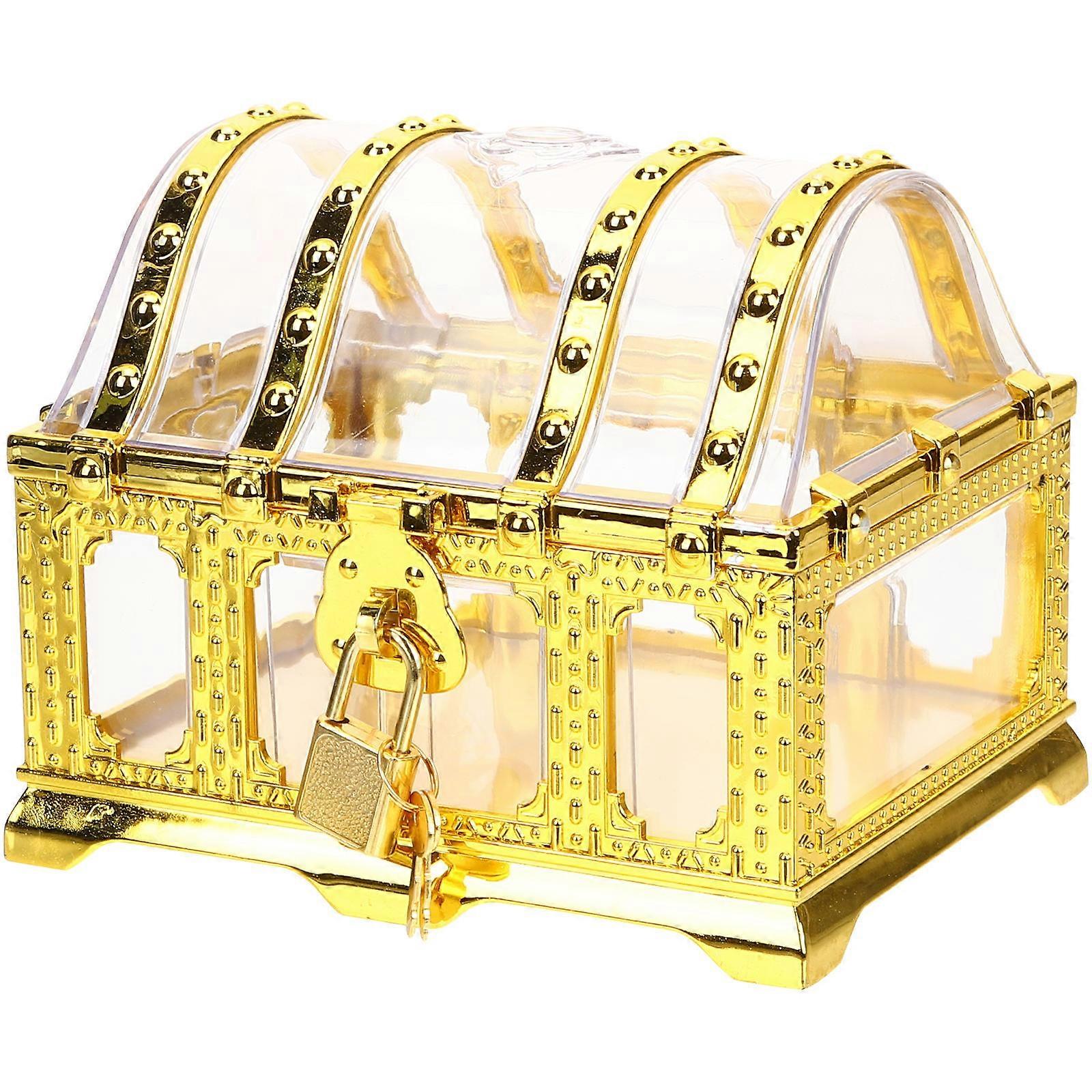 Toy Collection Box Treasure Box for Storage 2Pcs Clear Plastic Golden Hollow