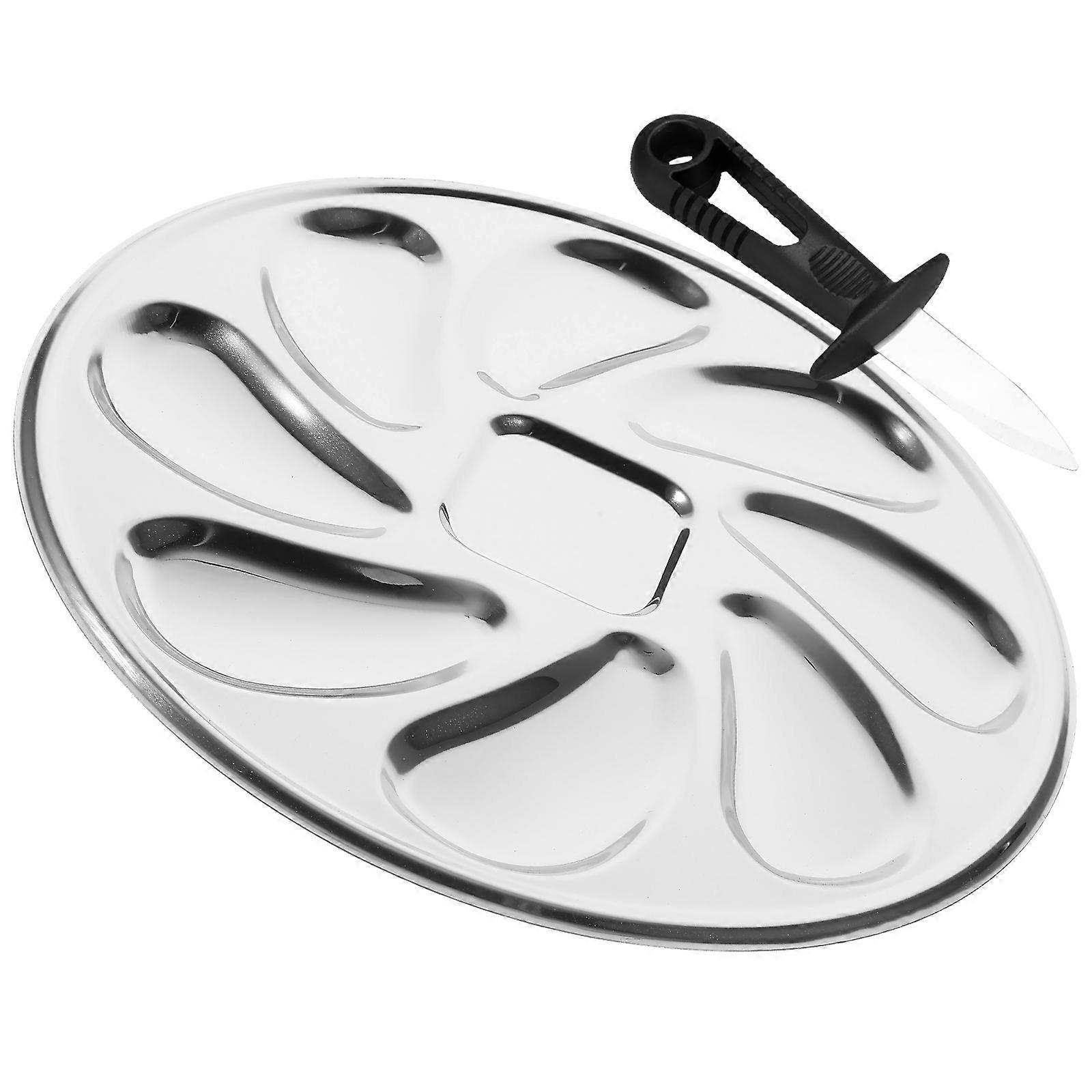 Oyster Storage Plate Stainless Steel Opening Tool for 4Sets Serving