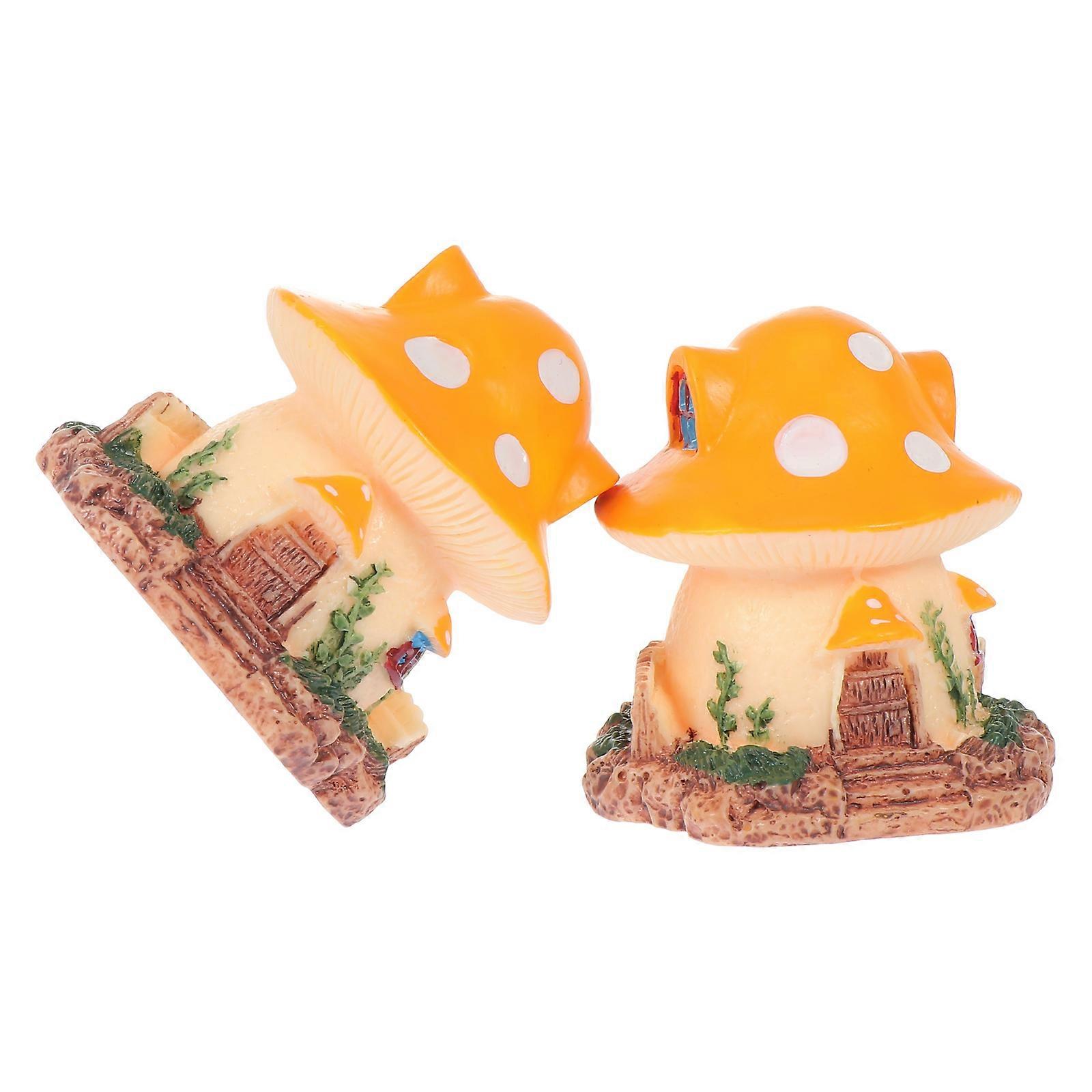 Resin Micro Landscape Ornament for Reptile Box with 2Pcs Mushroom
