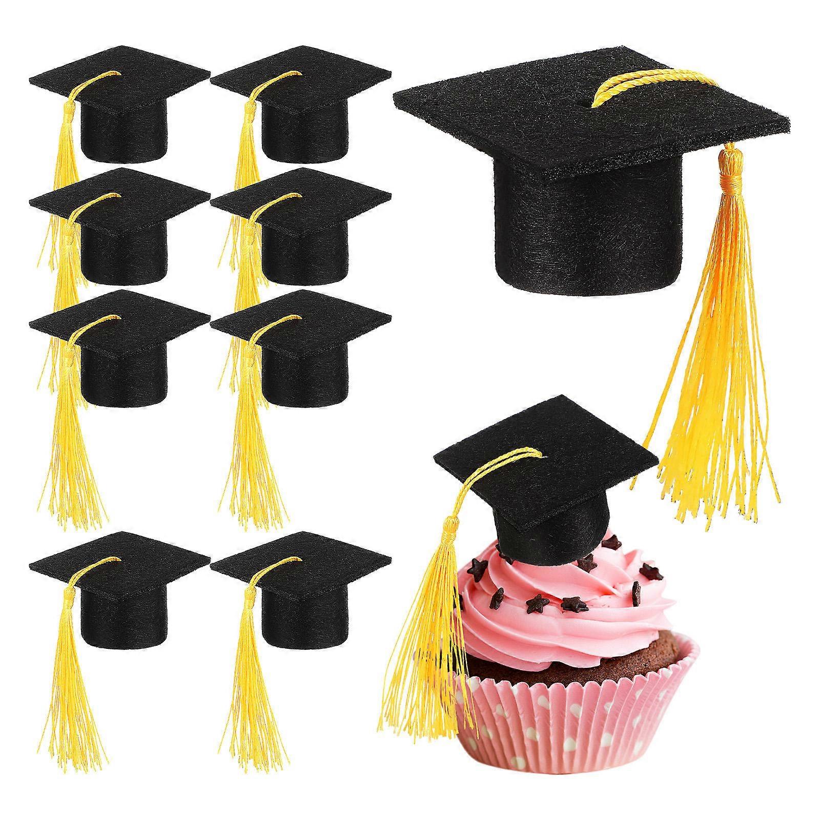 Mini Graduation Theme Caps Decorations 70 Pcs Table Decoration For Graduates Students Yellow Color Safe And Lightweight Design