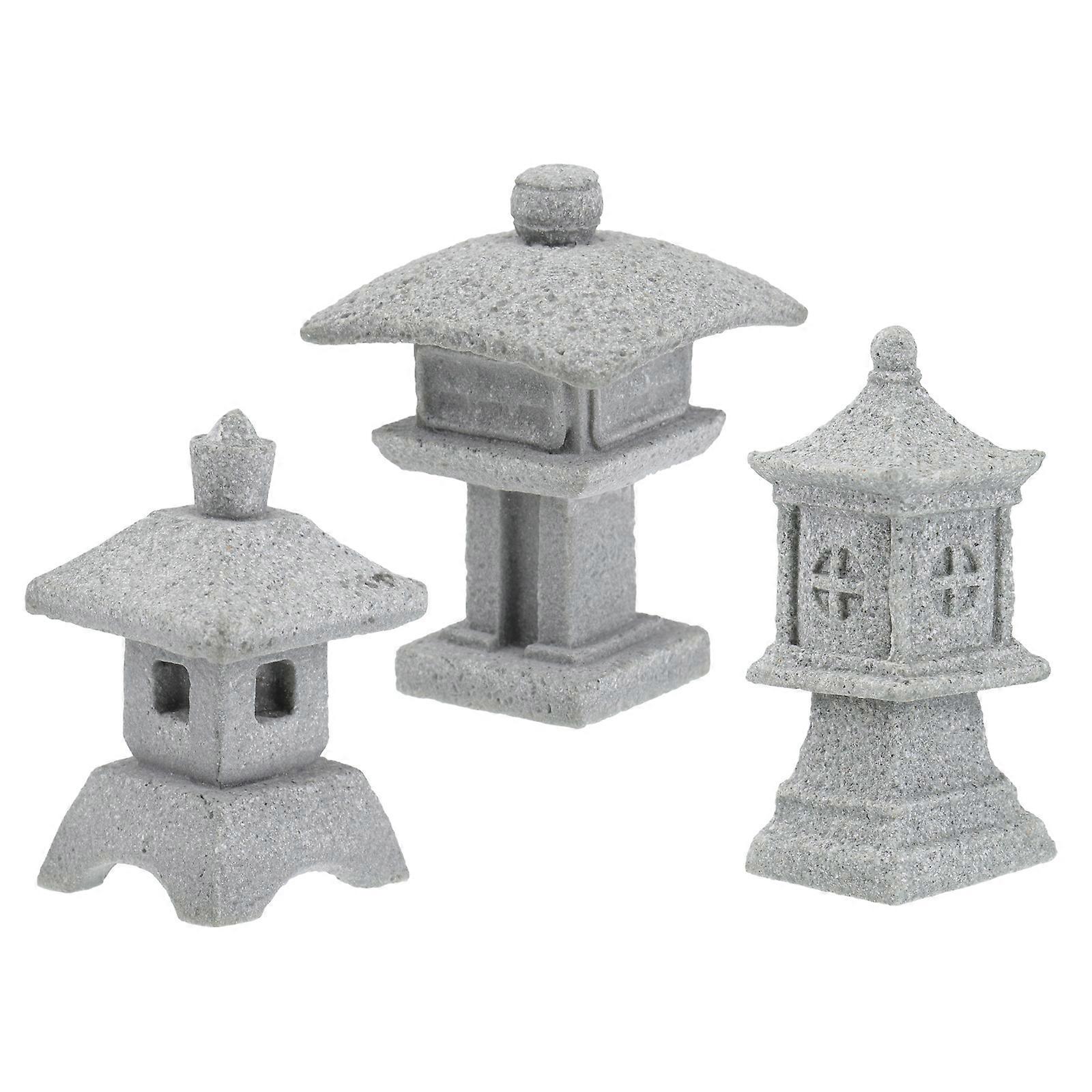 Grey Pavilion Tower Lantern for Decor 9Pcs Micro Landscape Ornament Chic