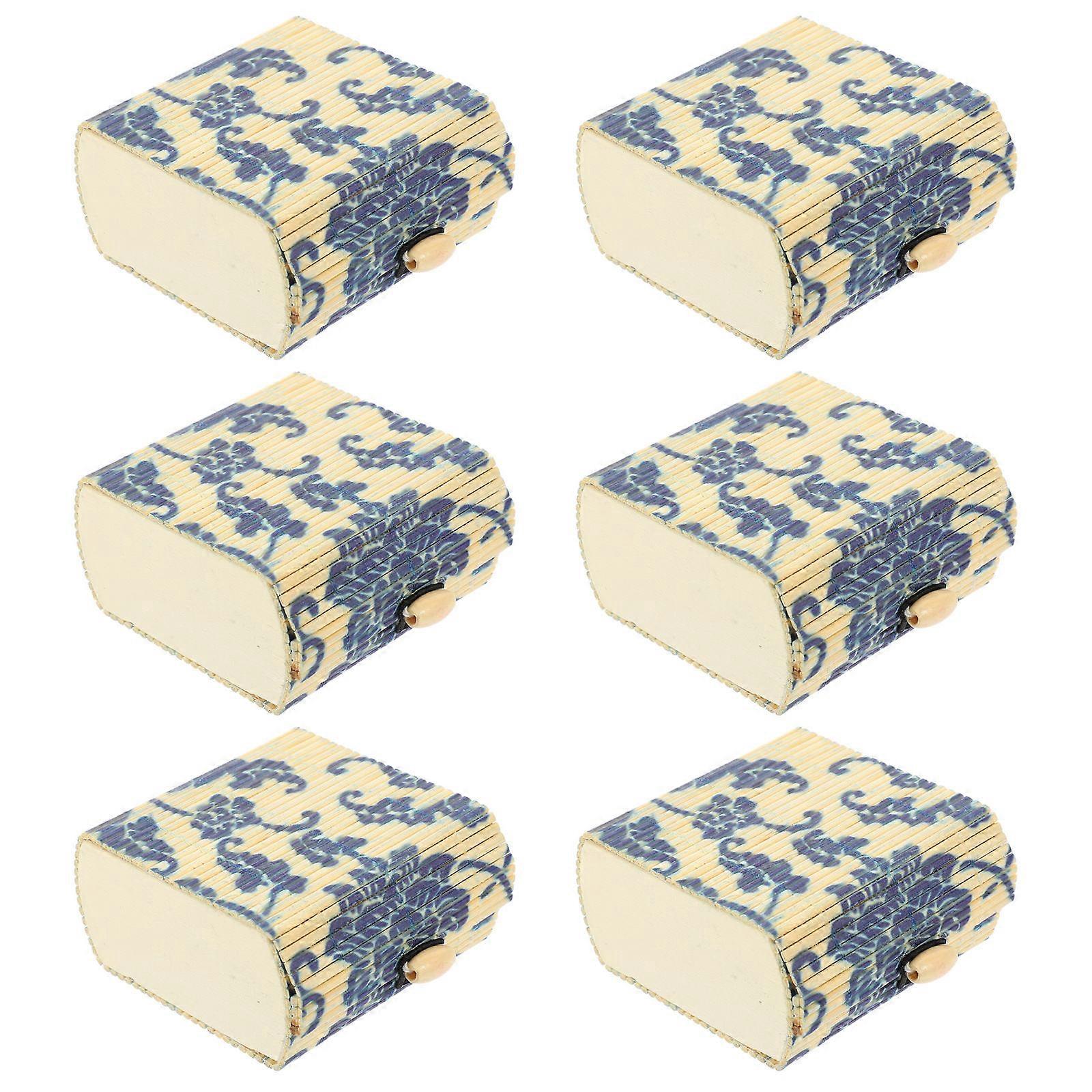 Bamboo Sundries Box for Storage 6Pcs Miniature Cane Treasure Chests