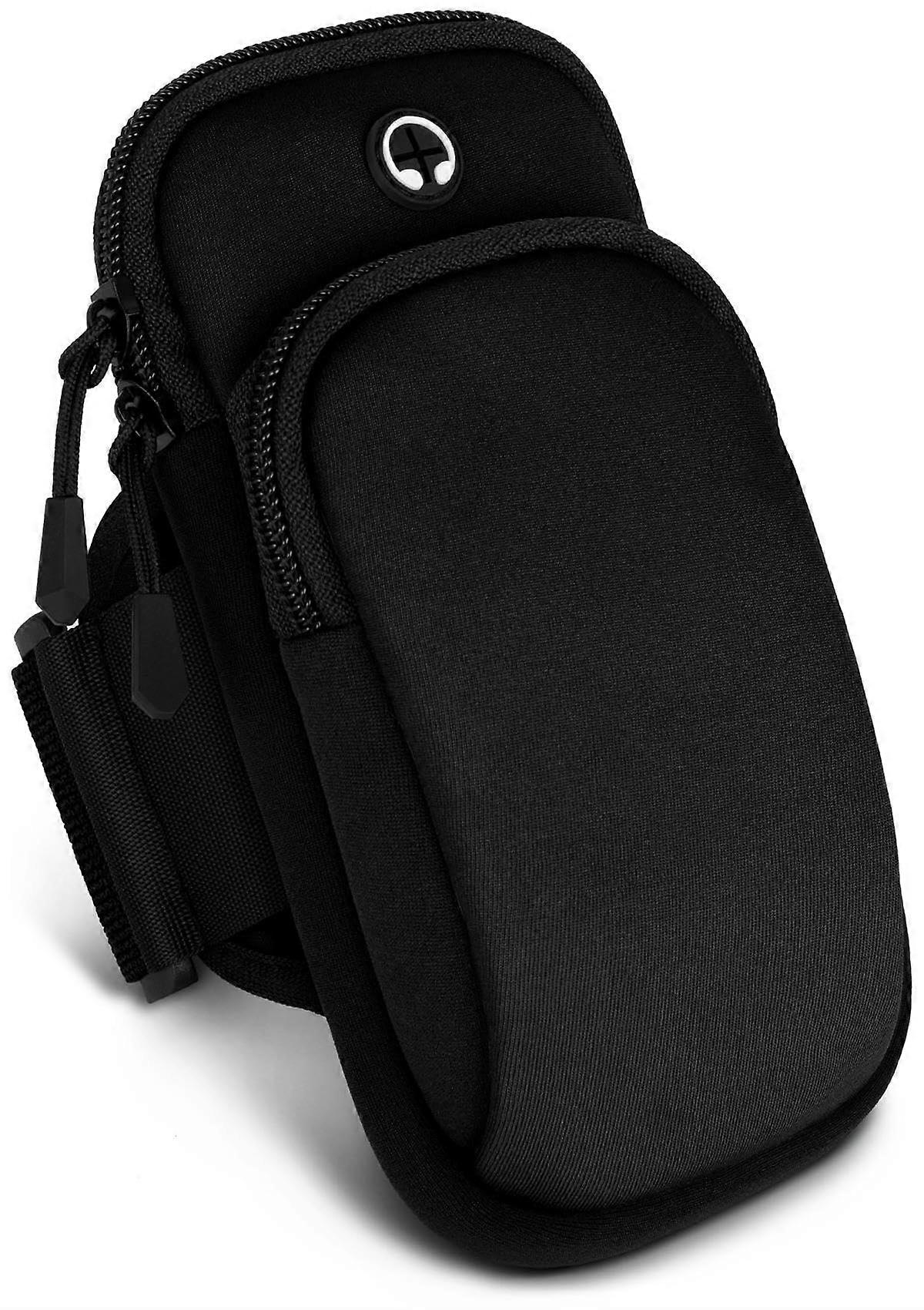 Premium Sports Armband for LG Leon - Jogging Phone Holder with Soft Fabric, 2 Compartments, Black Running Bag