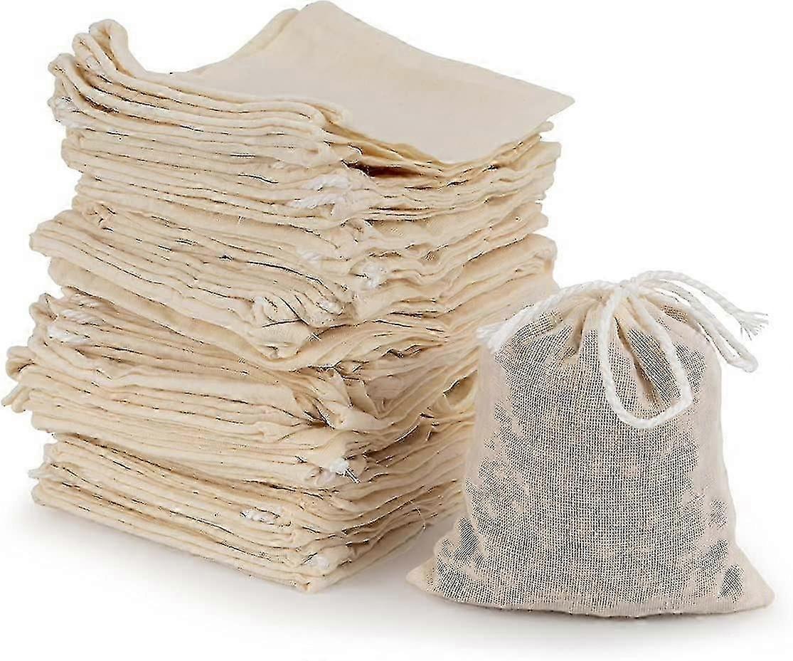 50 sachets en coton, sachets de passoire à thé réutilisables avec cordon de serrage (8 x 10 cm) (t-0-g)