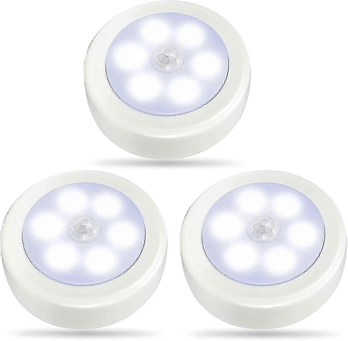 3 Pack of Battery-Operated LED Motion Sensor Lights for Indoor Use Ideal for Closets Stairs Hallways Garages and Entryways with Cool White Lighting