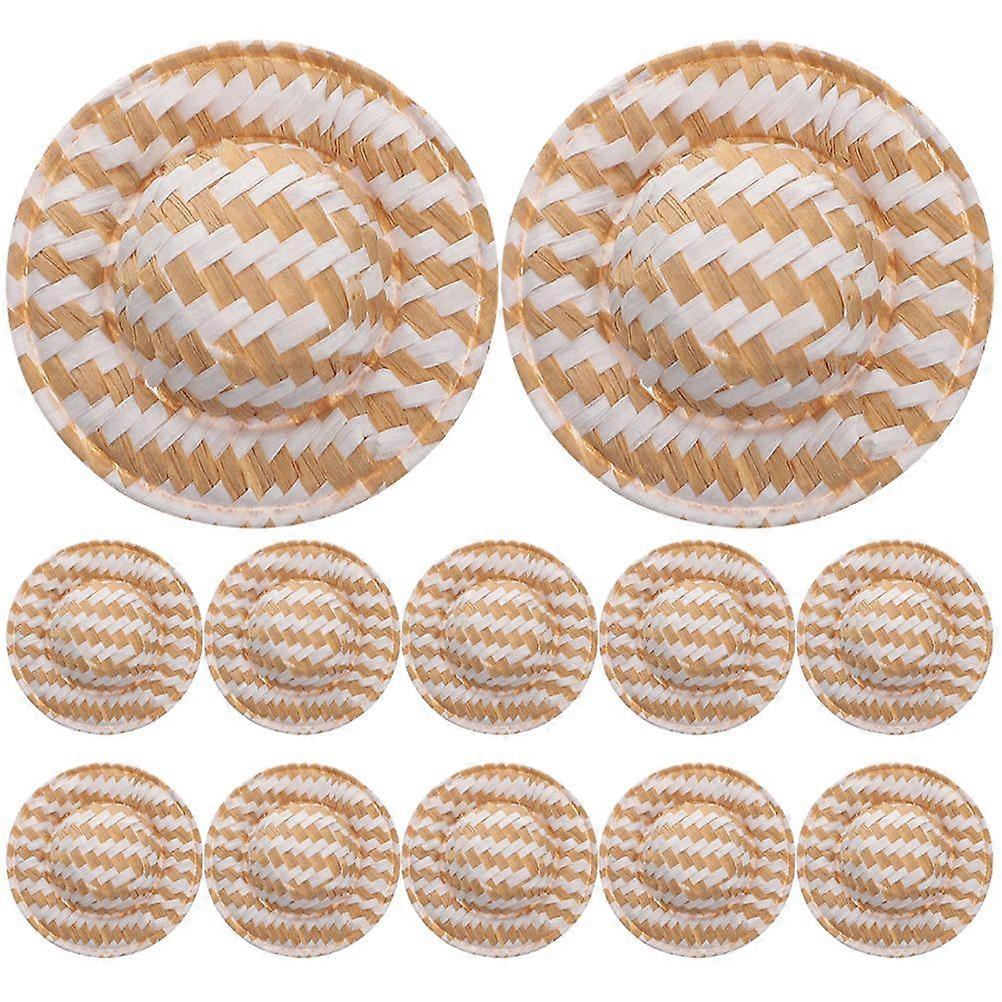 12 قطعة القبعات المنسوجة البسيطة الحرف القبعات الصغيرة بيت دمية قبعات القش القبعات مصغرة القش القبعات