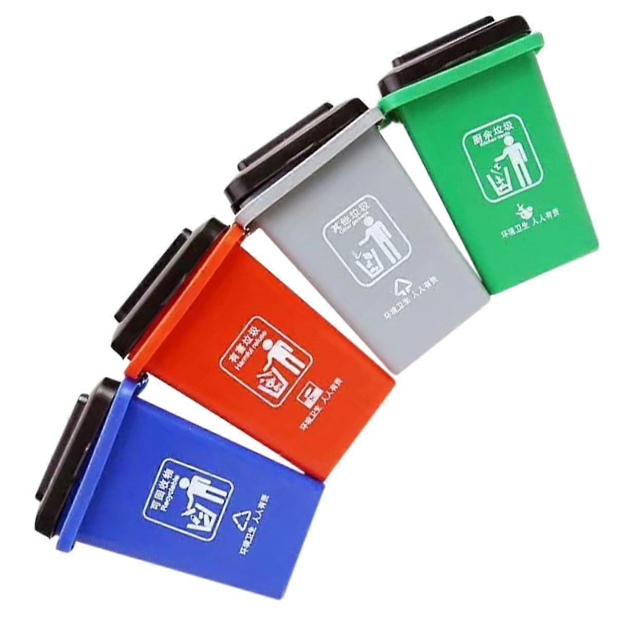 Garbage Classification with Mini Trash Cans Red Green Blue Gray Color Coded Plastic Recycling Bins Size Classroom Set