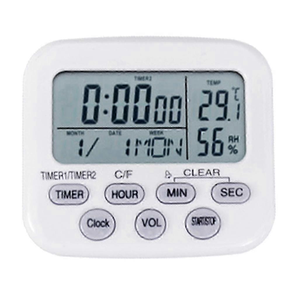 White Timer/thermometer/hygrometer/alarm Clock/calendar Digital Electronic