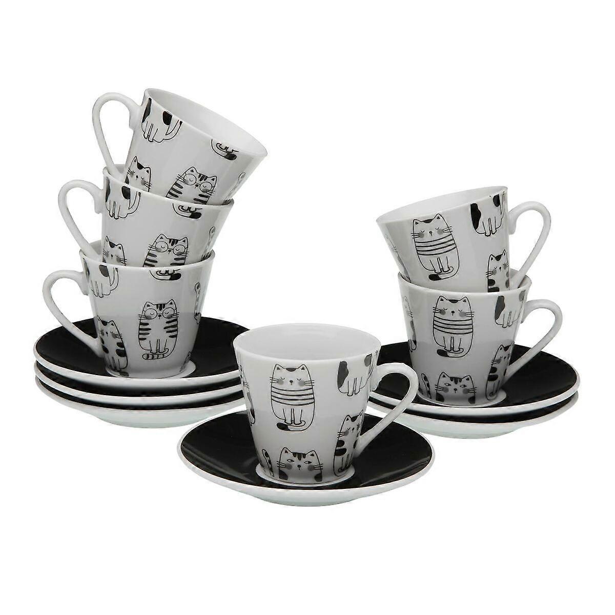 Set of 6 Cups with Plate Versa Porcelain Cat