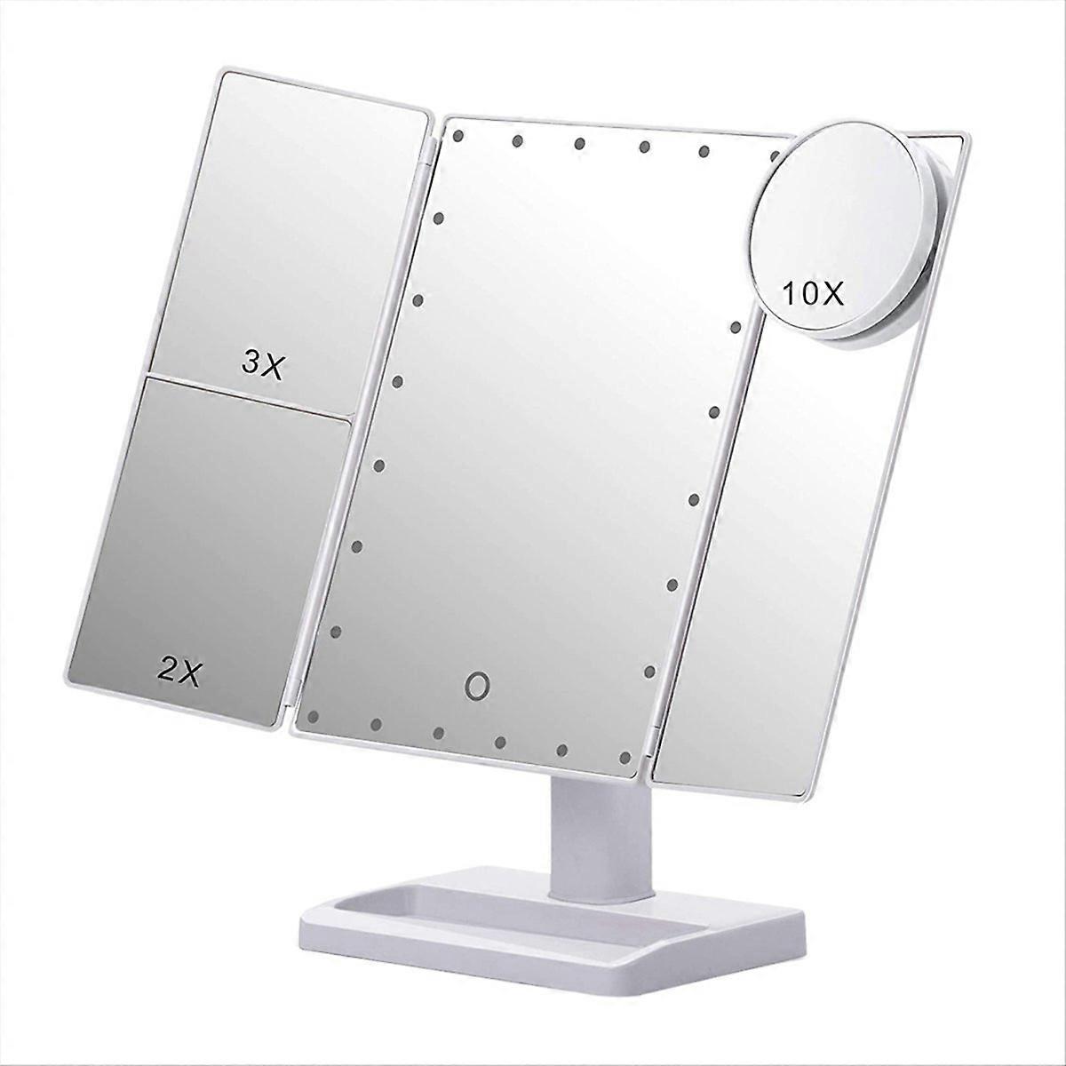 Trifold Makeup Mirror with 22 LED Light,10X/3X/2X Magnification,White