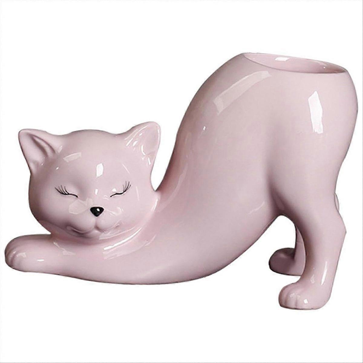 Cute cat tail flower pot, ceramic cartoon animals