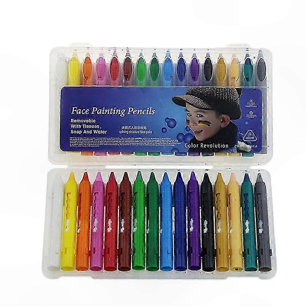 16 Vibrant Colors Face and Body Paint Crayons, Safe Push-Pull Design for Parties and Events (16.4x14.5cm)