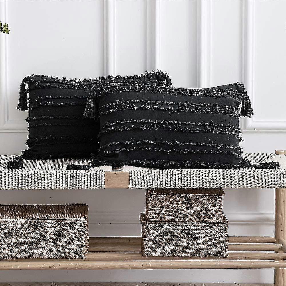 2 Pack Boho Striped Cotton Linen Rectangular Decorative Pillow Cases