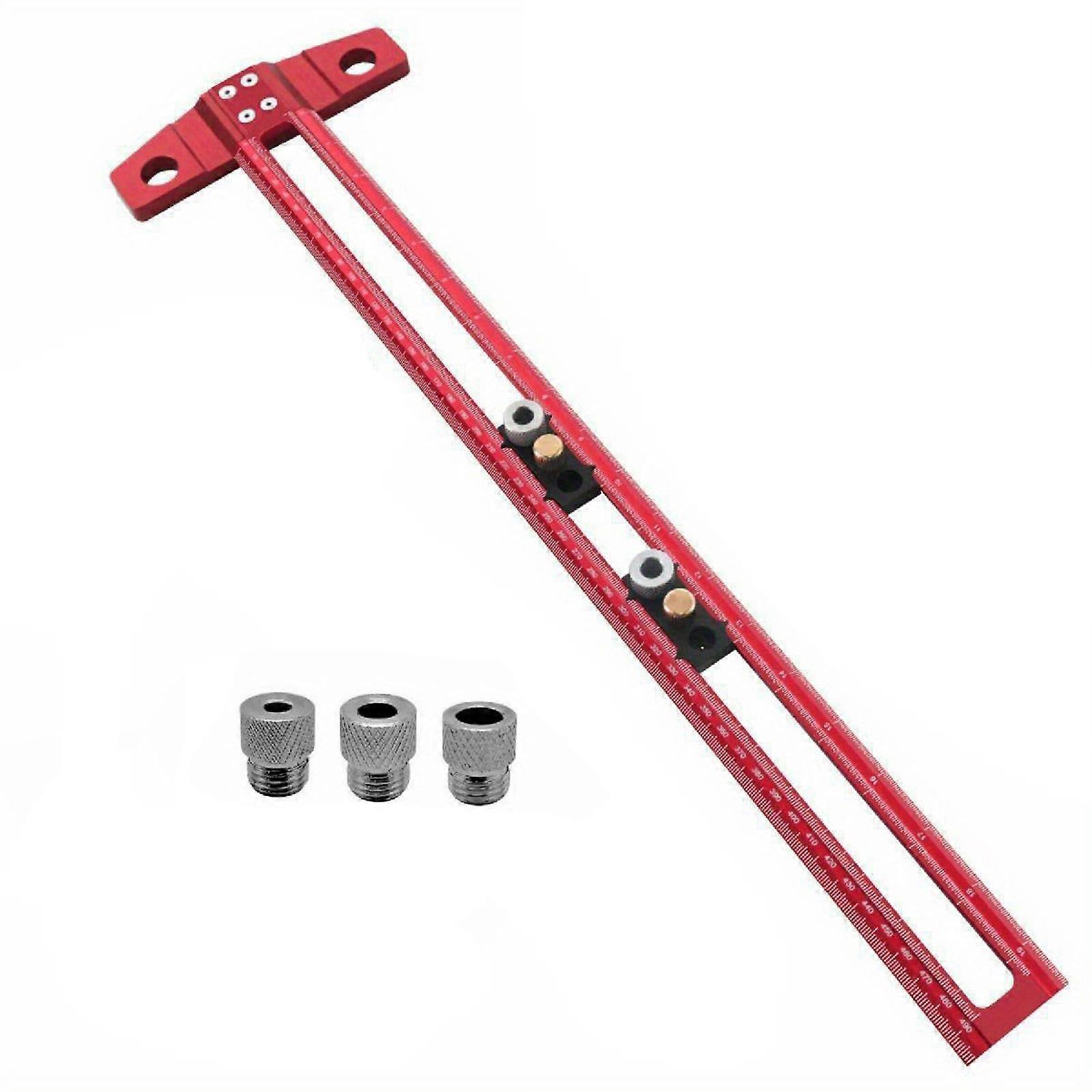 2 in 1 Woodworking Scriber Multifunctional Drilling Positioning Ruler Aluminum Alloy T-Shape Marking Tool Metric/Imperial Scale with 6/8/10mm Drillin
