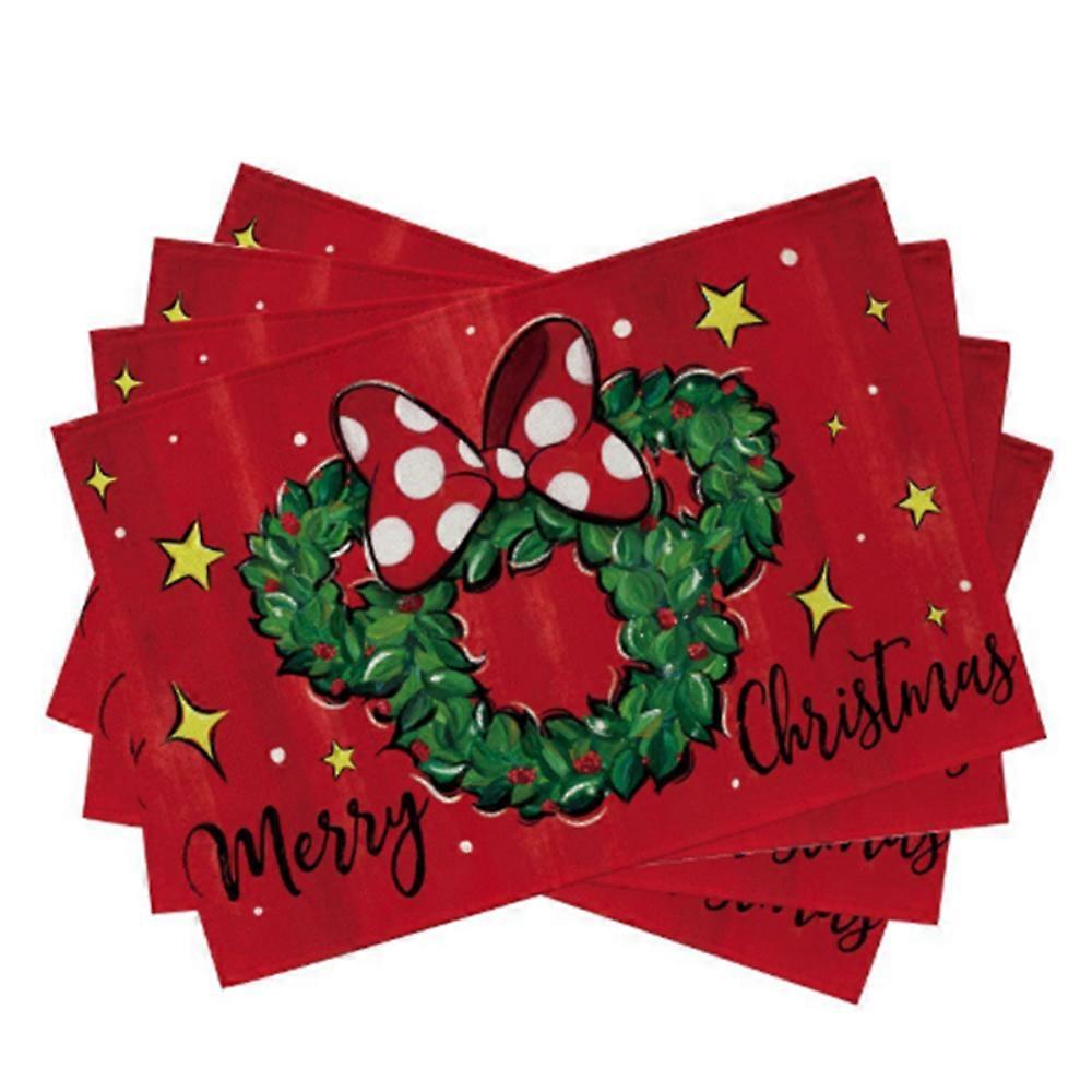 4pcs Linen Table Mat Rectangular Tableware Pad Christmas Placemat Festival