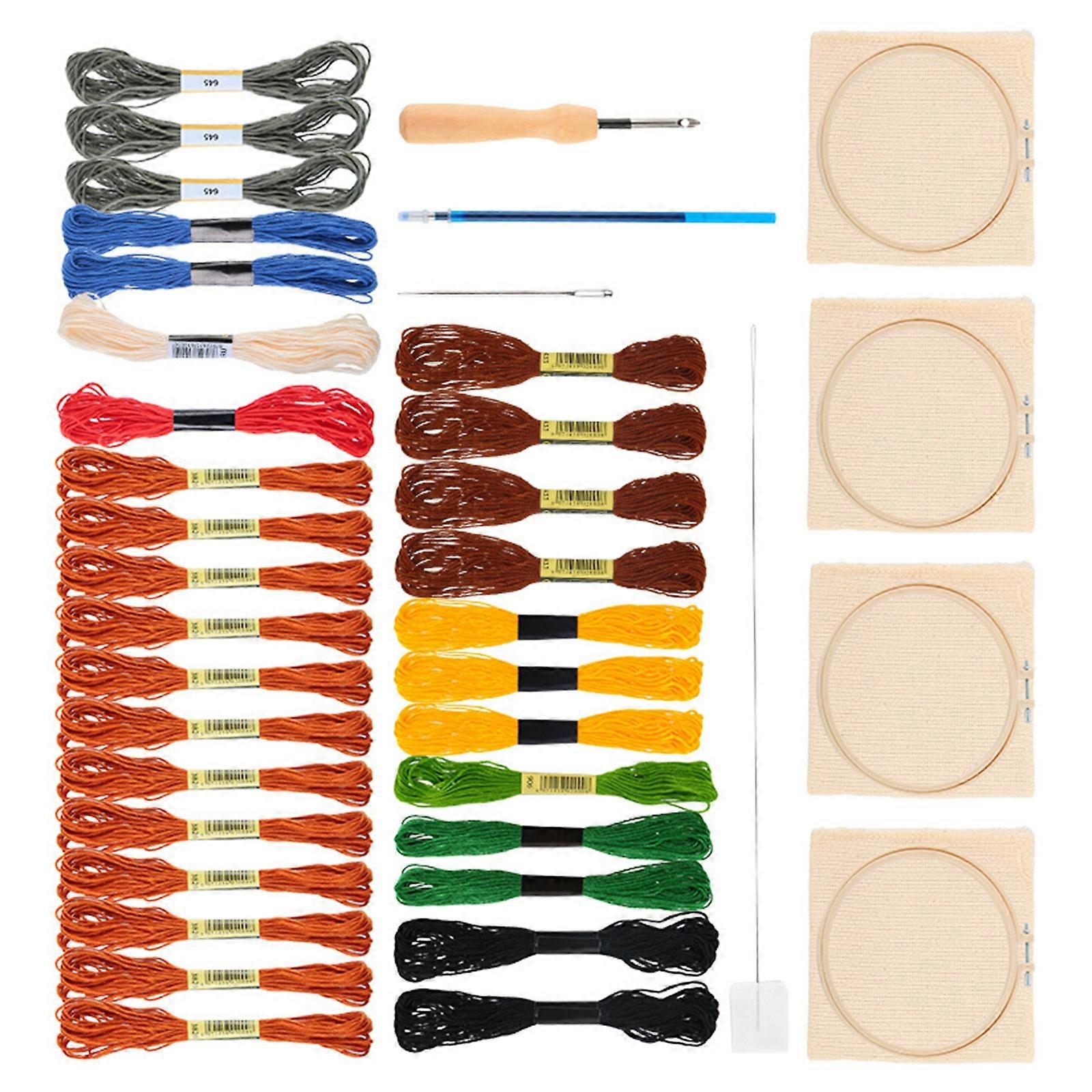 Beginner Embroidery Starter Kits with 4 Animal Pattern,  Cross Stitches Set with Embroidery Hoop, Needle and Thread Multicolor