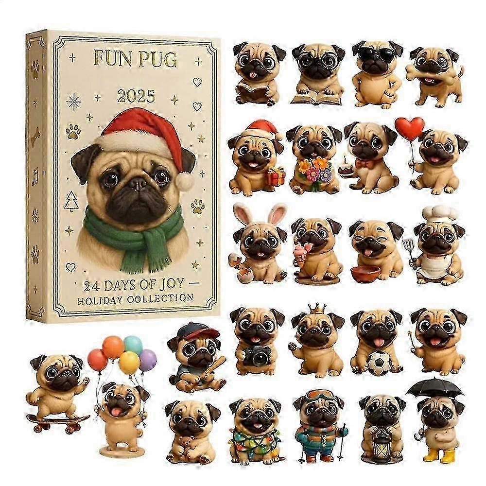 2D Acrylic Pug Dog Christmas Tree Ornament Advent Calendar with 24 Day Countdown