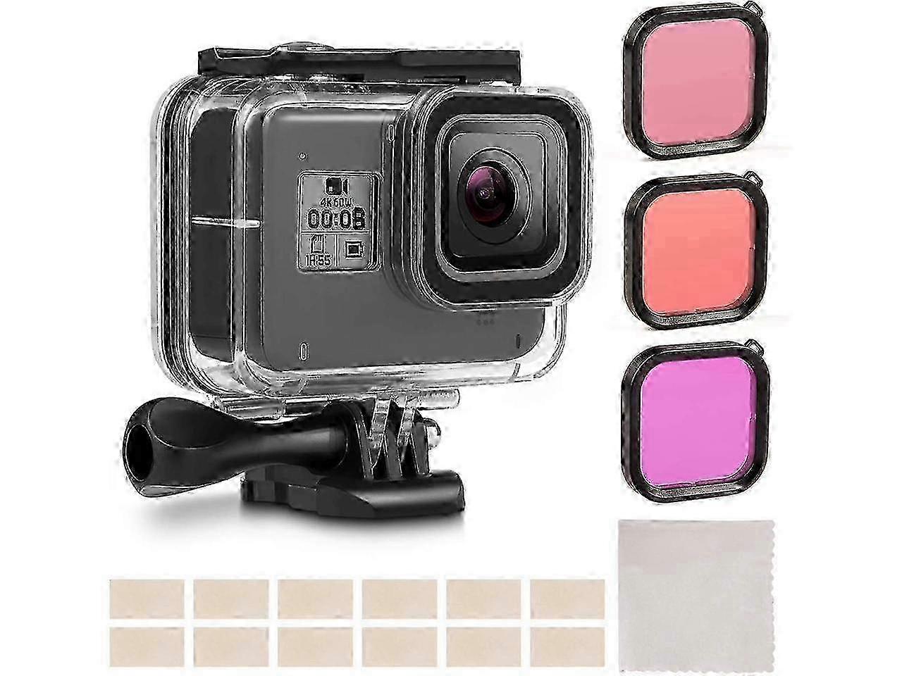 Waterproof Housing Case for Go Pro Hero 8 Black, Protective 60m Underwater Dive Case Shell with 3 Pack Filters and 12 PCS Anti-Fog Insert Ki