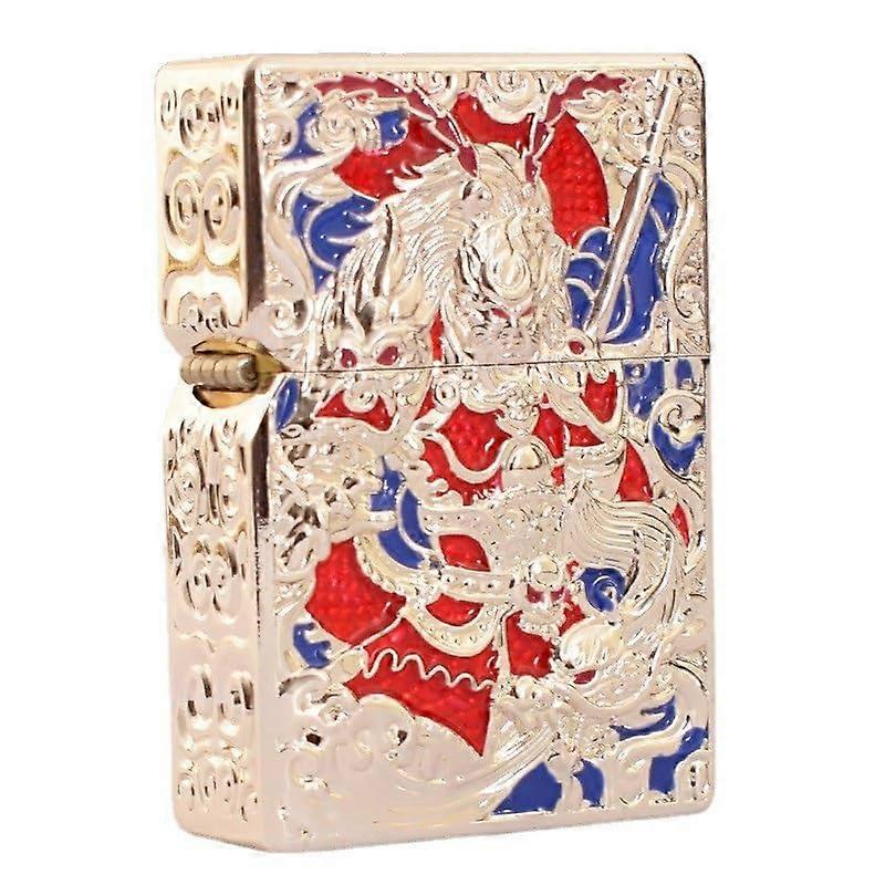 Armor Soft Flame Kerosene Lighter Windproof Design Retro Metal Portable Silver Fuel Not Included