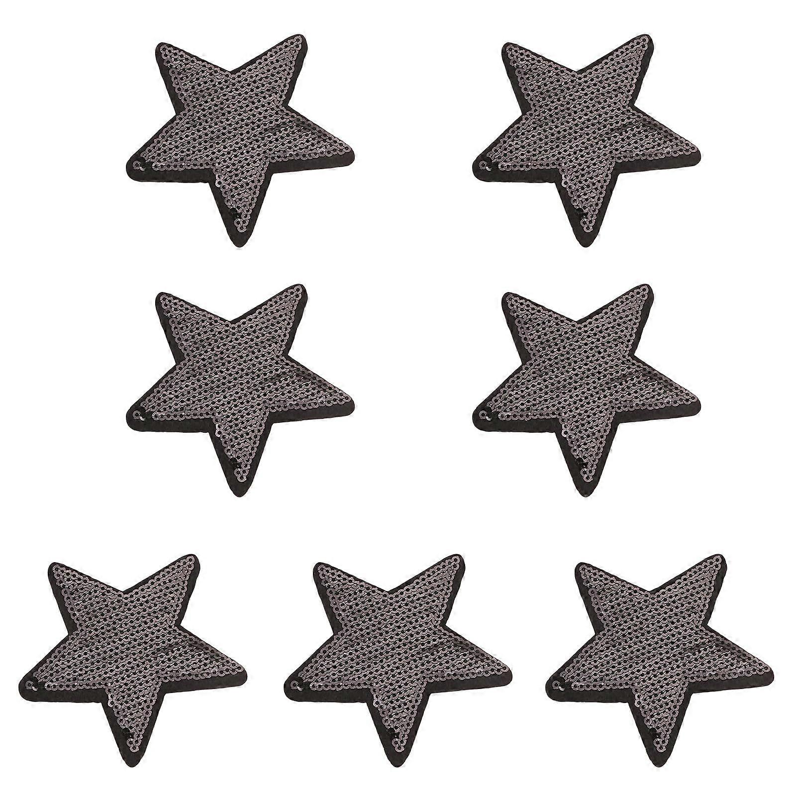7Pcs Sequined Star Patches  IronOn Or SewOn Fabric Applique For Garments And Craft Projects