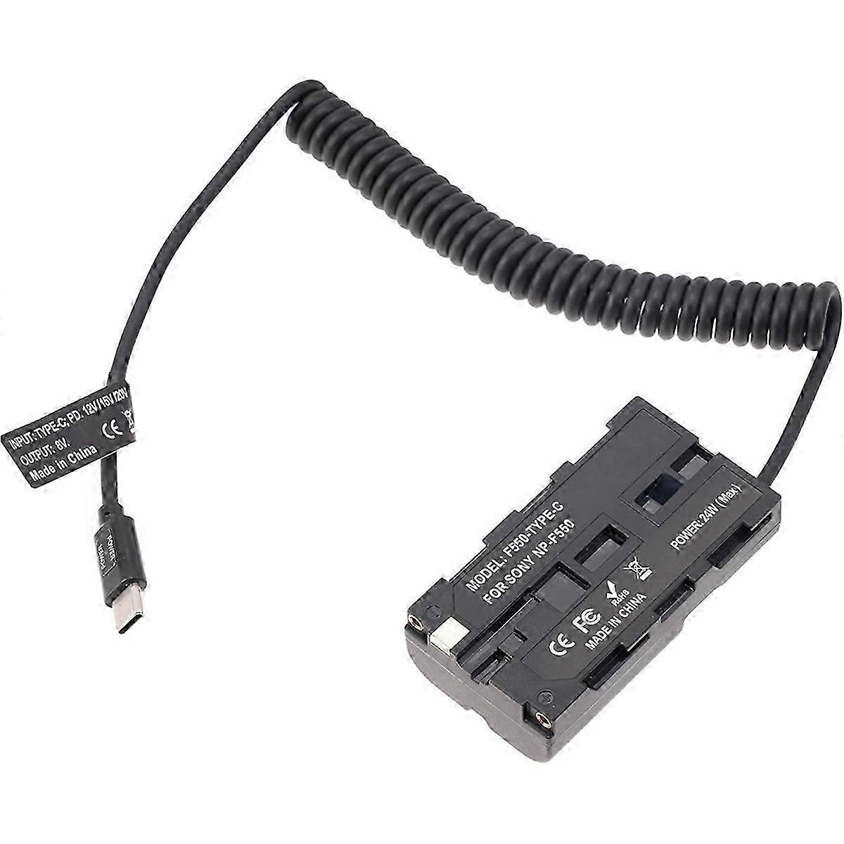 Coiled USB Type C Power Cable Cord to Decoded NP-F Dummy Battery for Power Shinobi Monitor Video CaHwy