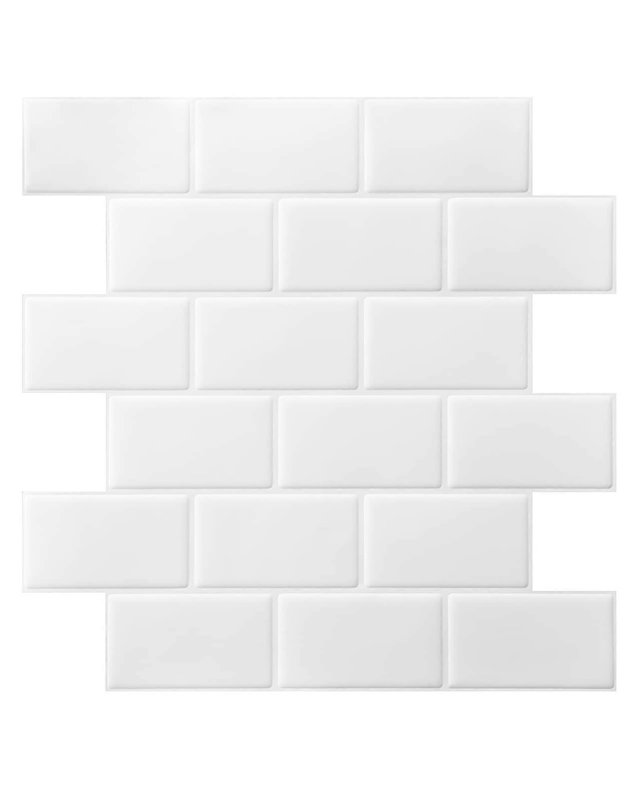 Adhesive Wall Tiles, Thicker for Kitchen, Bathroom, Shower, Adhesive Backsplash for Kitchen, More Adhesive Version, White