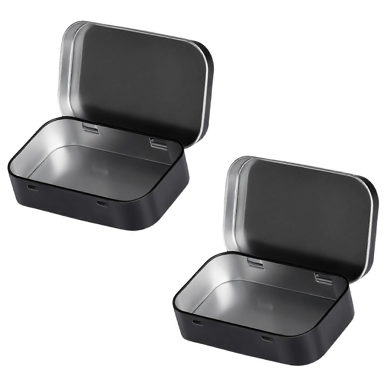 Multipurpose Flips Top Iron Boxes Portable Household Storage Containers Sturdy Tin Set Pair  Black