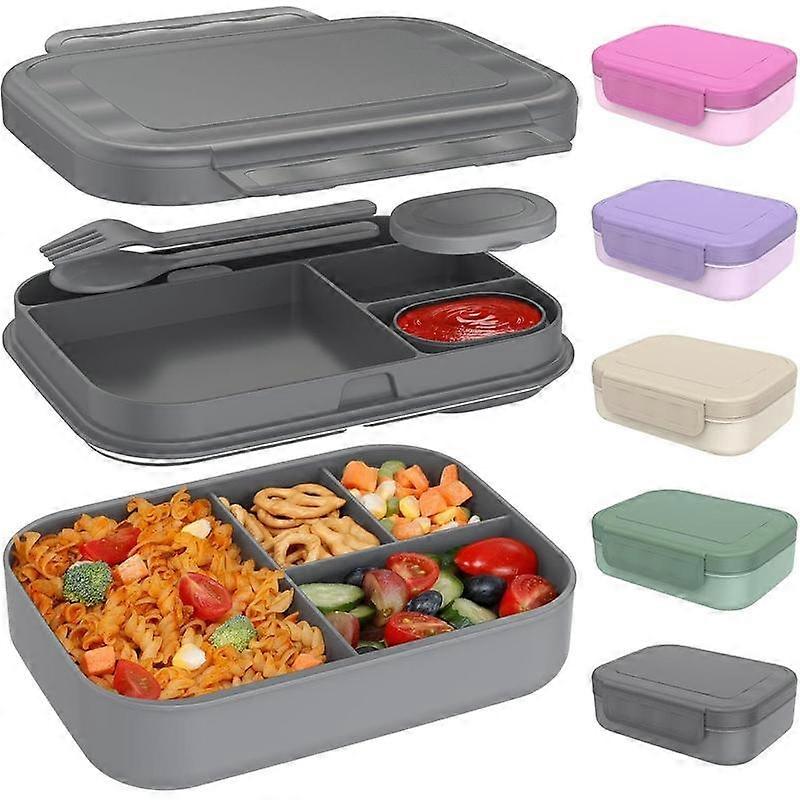 Stackable Bento Lunch Box for Adult & Teens - Reinforced Leak-Proof Lunch Container 4-Compartment with Utensils & Sauce Container, , Dishwas