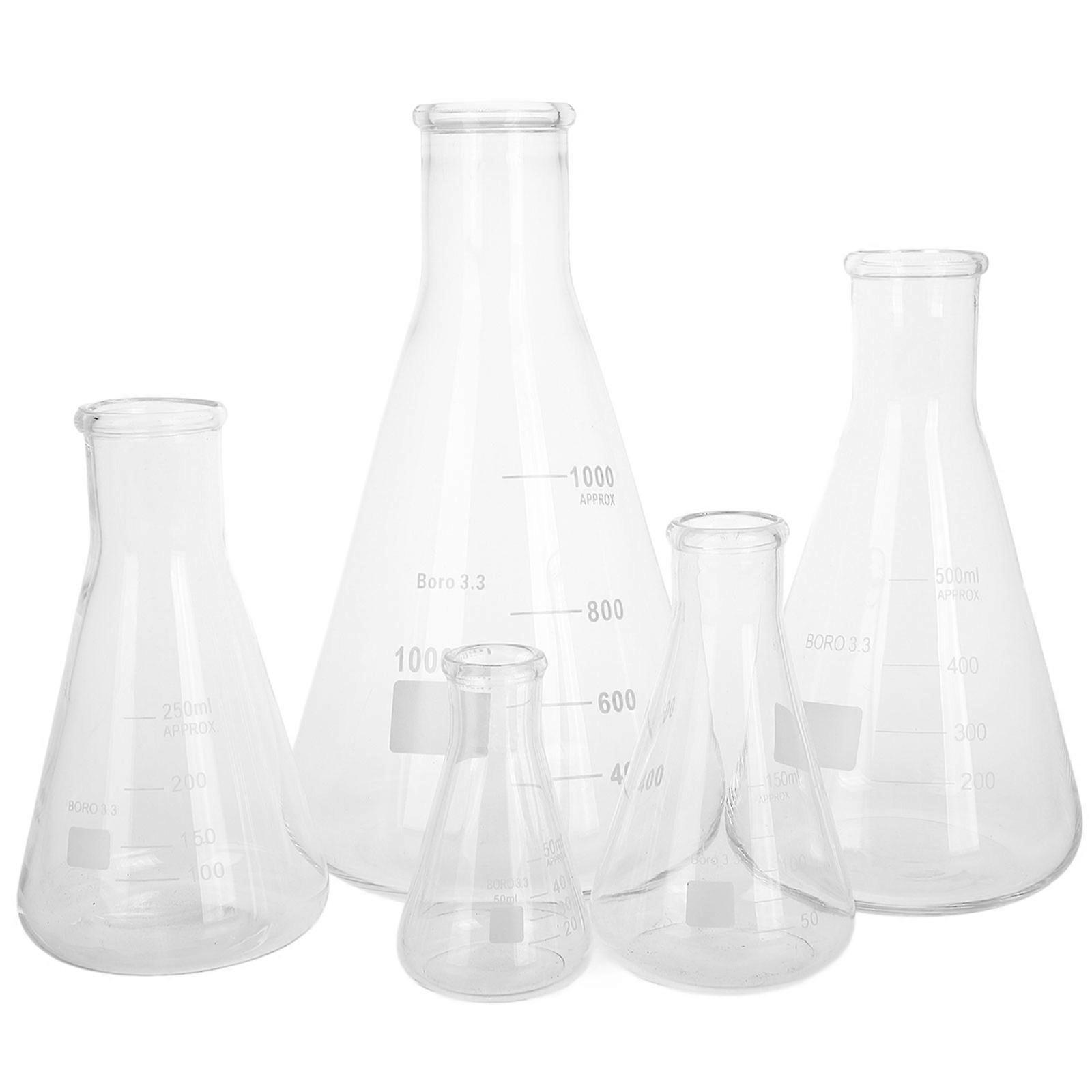 Conical Flask Erlenmeyer Borosilicate Glass for Lab Experiments 5Pcs