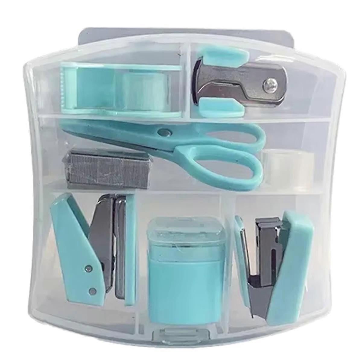 Mini Stapler Staple Punch Hole Tape Machine Set Multifunction StationeryScrapbook Tool Box Office School Blue