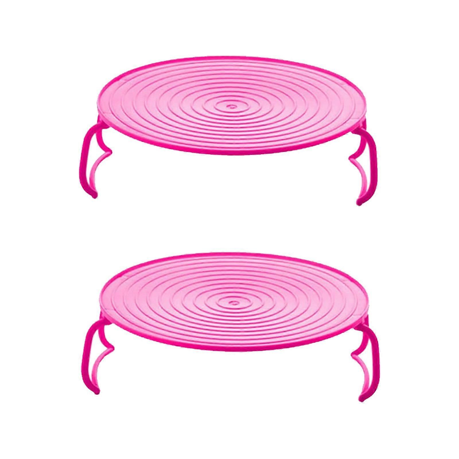 XIUH 2 Pack Microwave Folding Tray, 2-Tier Stackable Plates with Foldable Handles for Bowls & Cups - Hot Pink