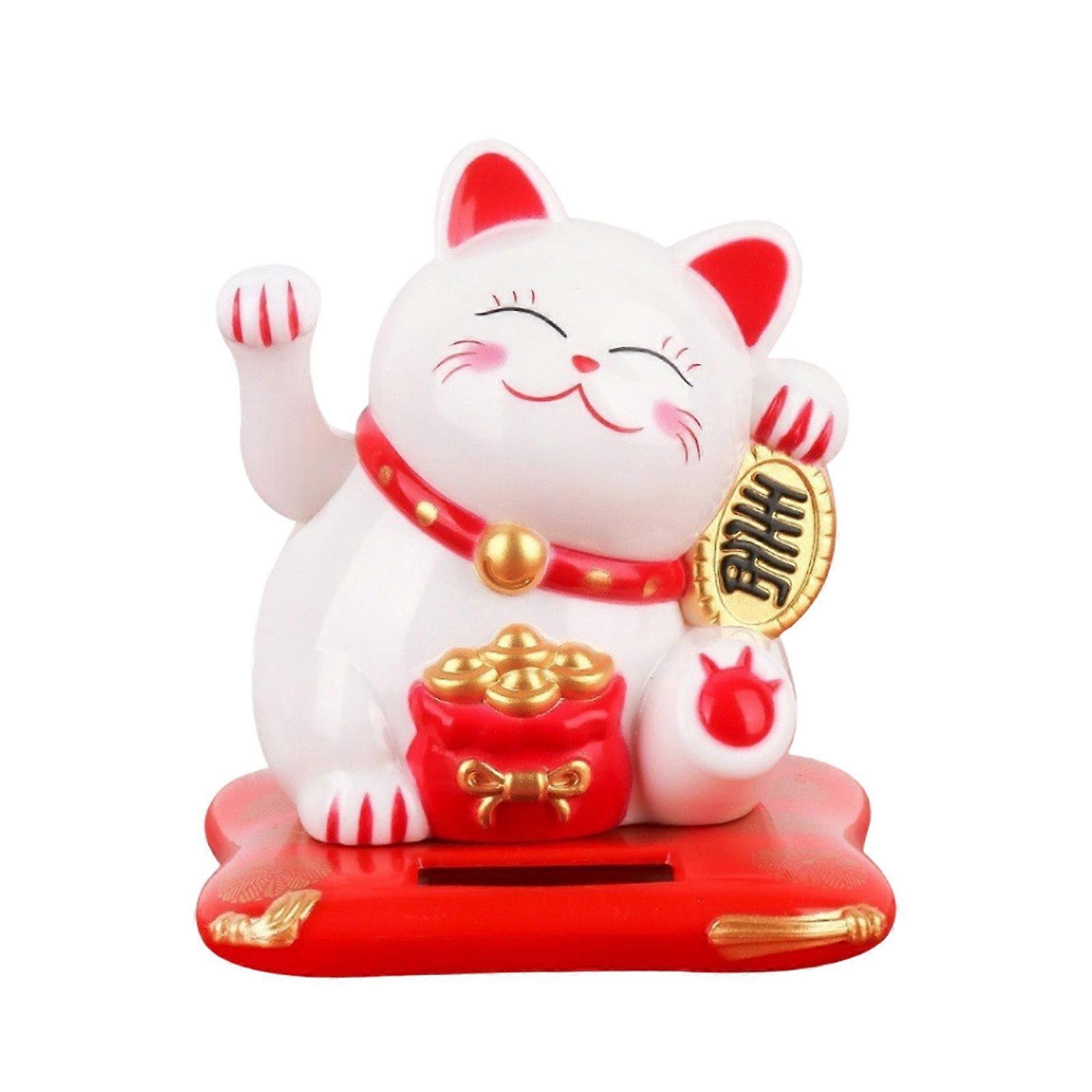 Sun Propelled Whirling Arm Maneki Neko Display Decoration Plastic Produced Charm For Car Window Display  White