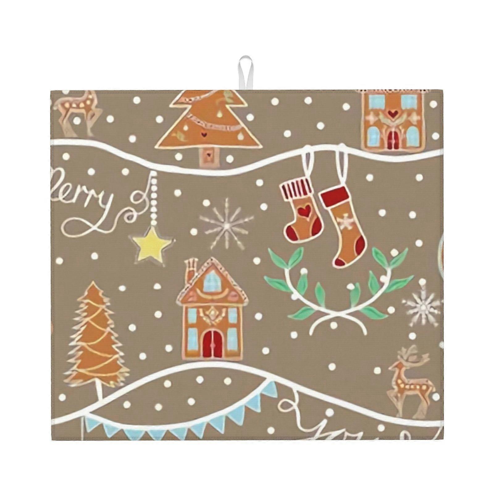 Merry Christmas Dish Drying Mat For Kitchen Counter, Microfiber Dish Mat, Fast Absorbent Draining Pad
